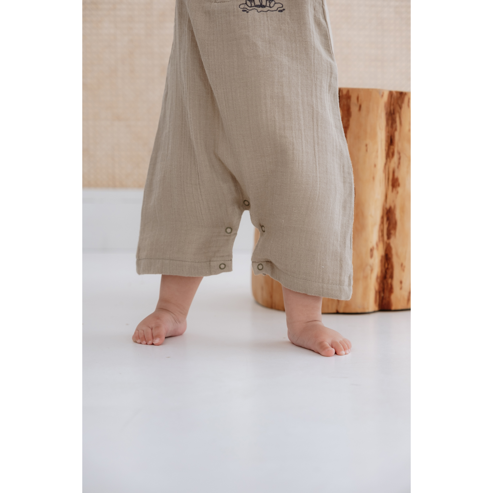 %100 Organik Pamuk Muslin Kumaş Kısa Paça Tulum