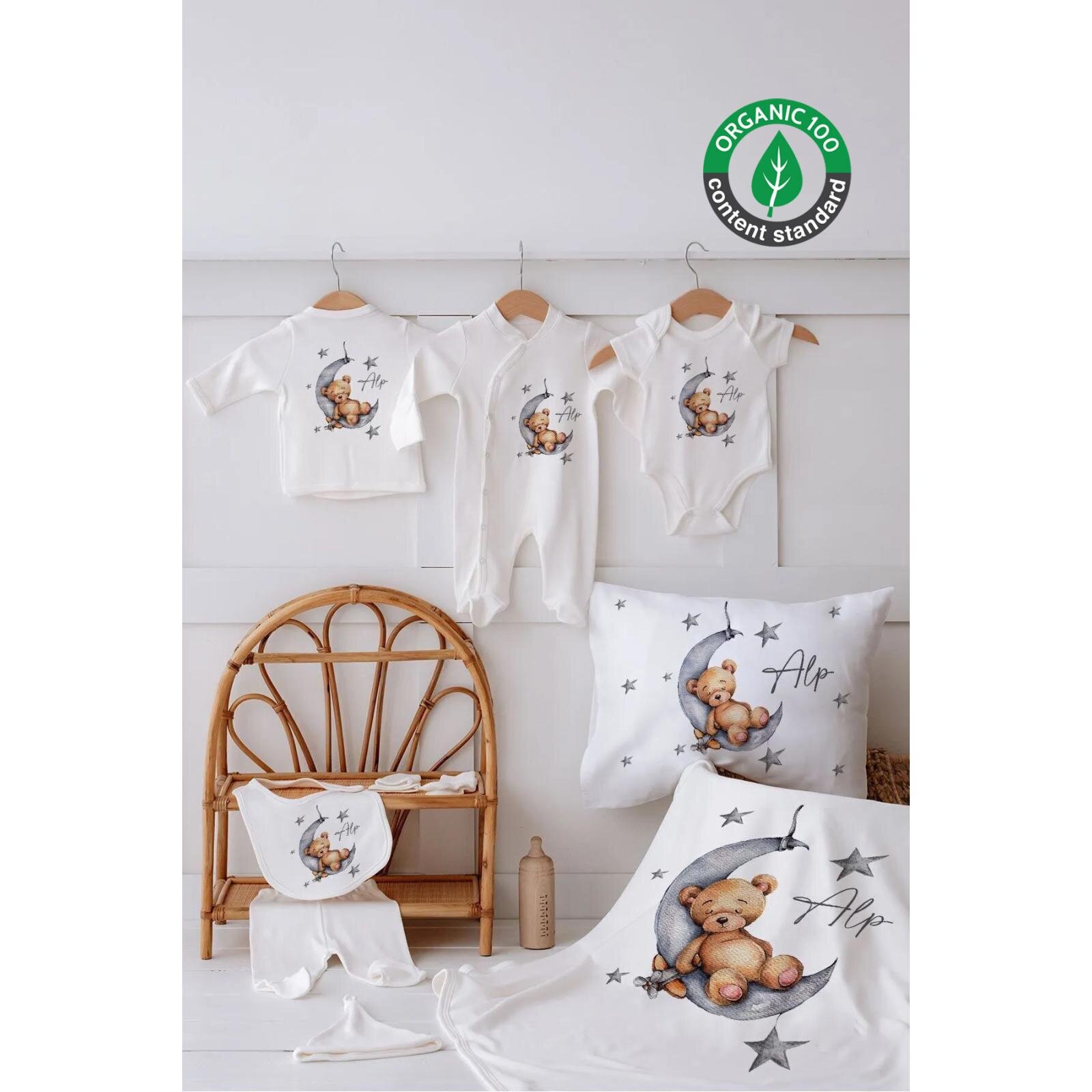 %100 Organik İsme Özel 10'lu Hastane Çıkışı - Özel Hediye Paketli- Ayıcık Desenli (Lütfen Ürün Özellikleri Kısmını Okuyunuz)