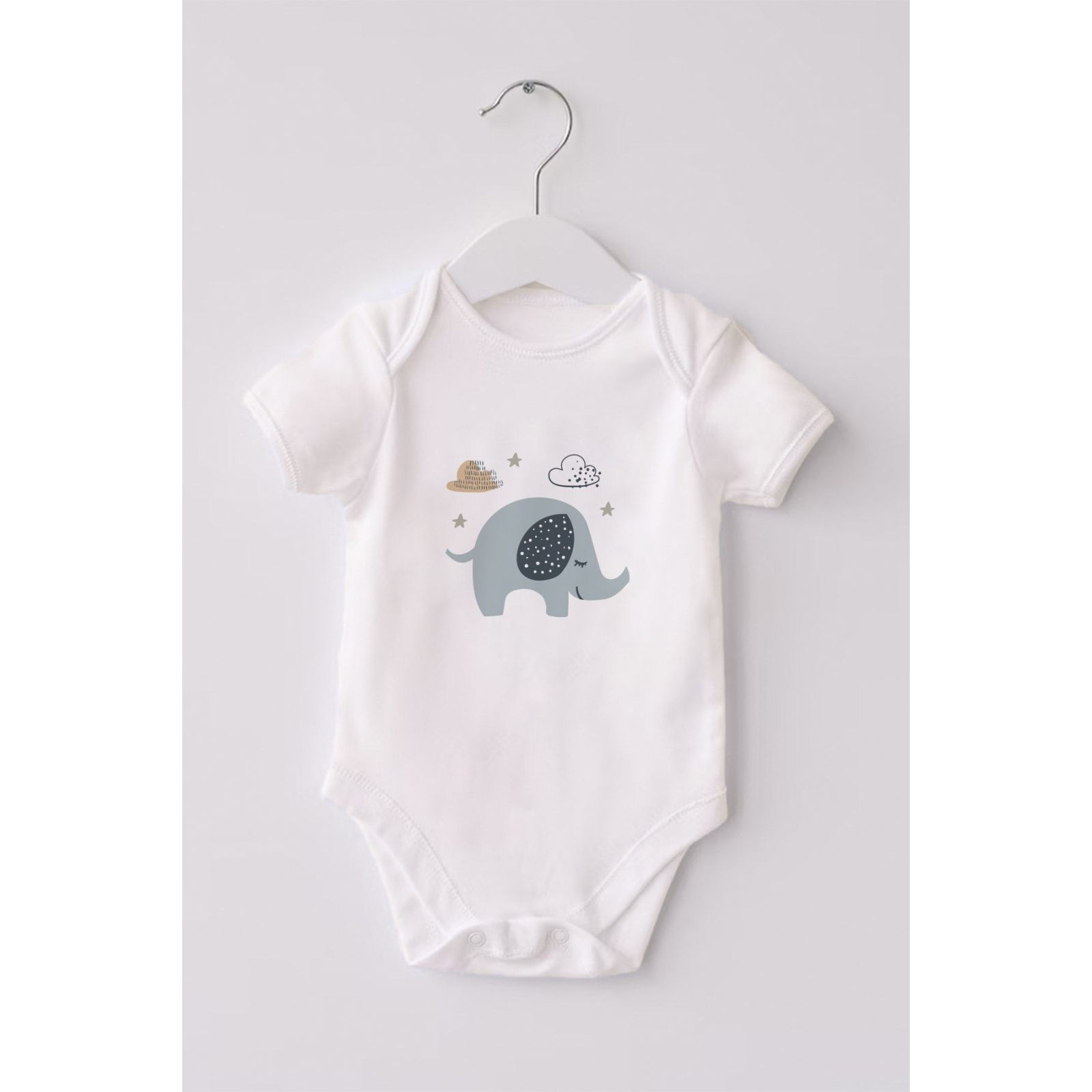 %100 Organik Pamuk 3lü Baskılı Kısa Kollu Bebek Body Fil %100 Organik Pamuk 3lü Baskılı Kısa Kollu Bebek Body Fil