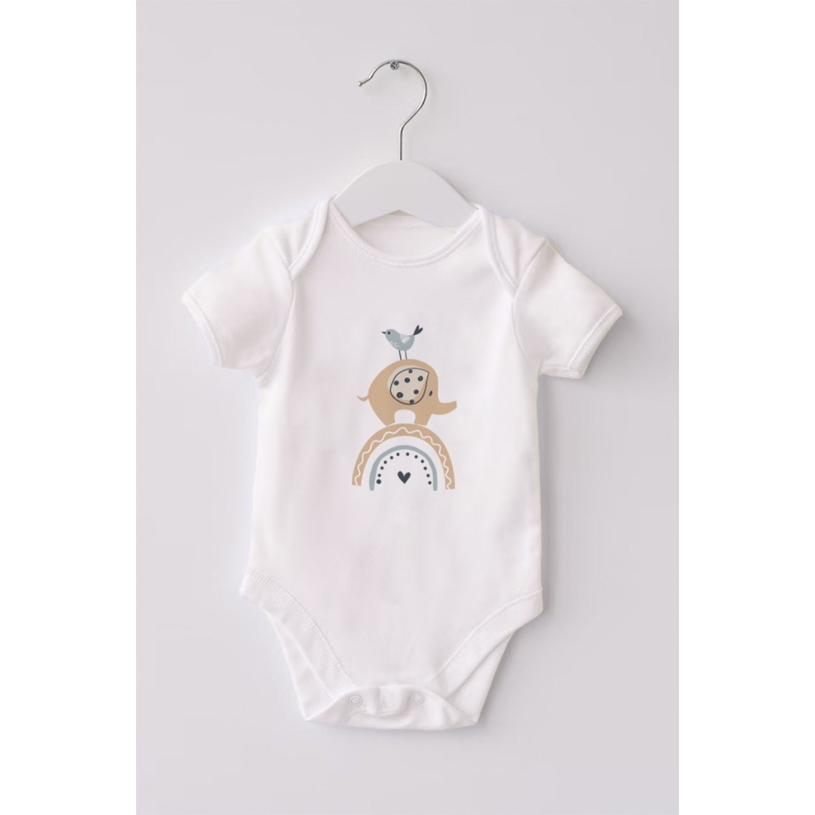 %100 Organik Pamuk 3lü Baskılı Kısa Kollu Bebek Body Fil %100 Organik Pamuk 3lü Baskılı Kısa Kollu Bebek Body Fil