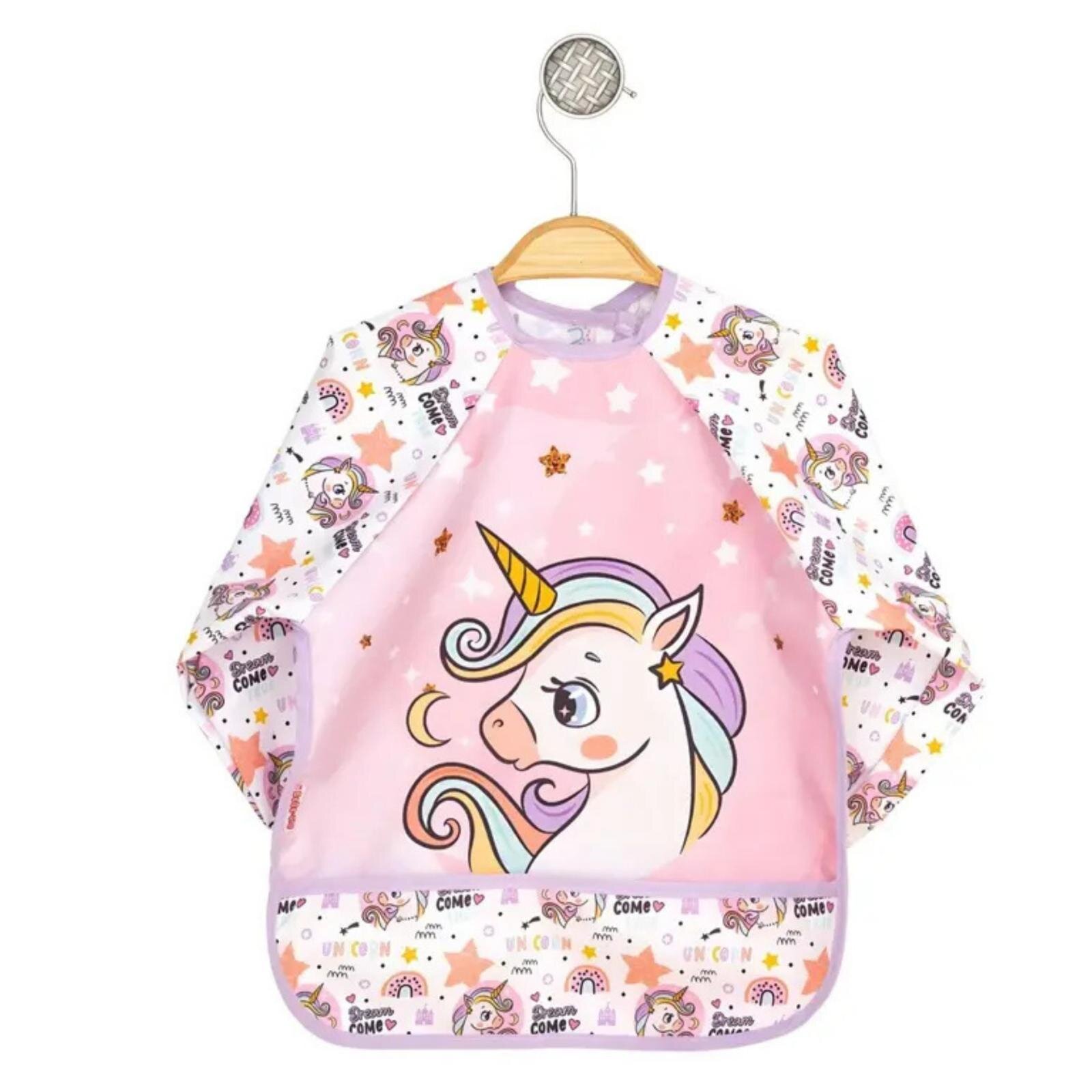 Sıvı Geçirmez Uzun Kollu Mama Ve Aktivite Önlüğü - Unicorn Desenli
