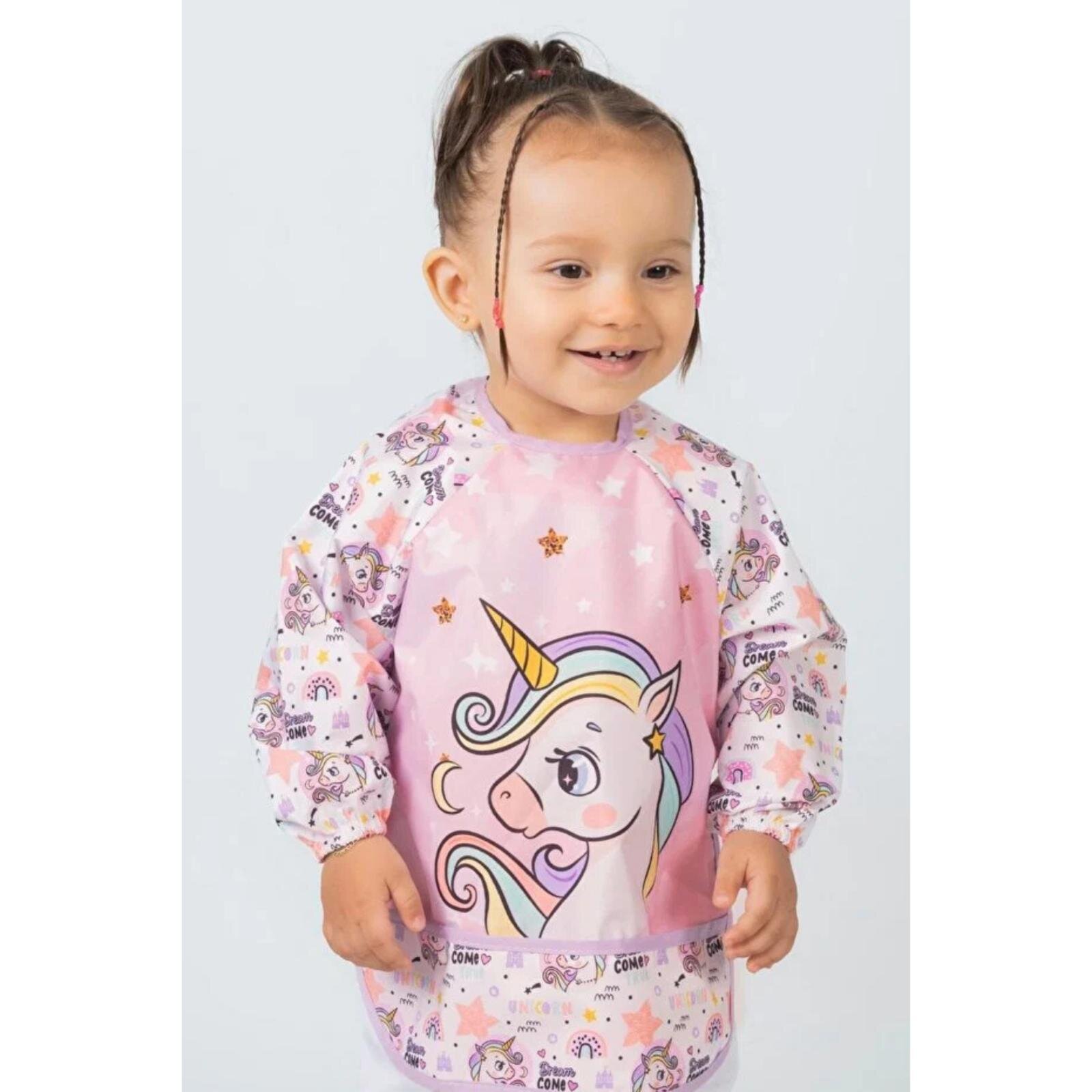 Sıvı Geçirmez Uzun Kollu Mama Ve Aktivite Önlüğü - Unicorn Desenli