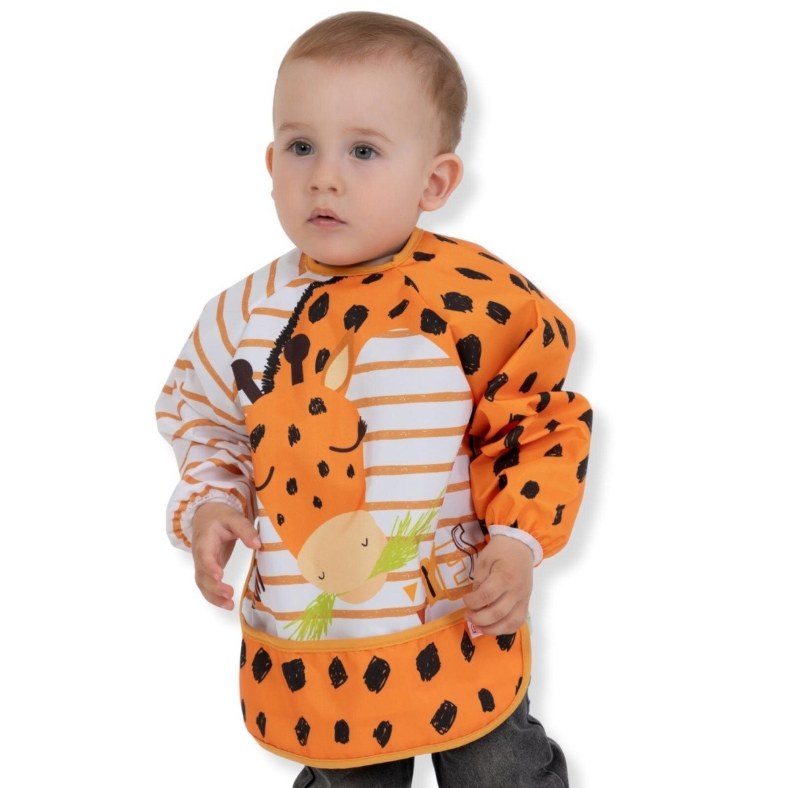 Sıvı Geçirmez Uzun Kollu Mama Ve Aktivite Önlüğü - Zürafa Desenli