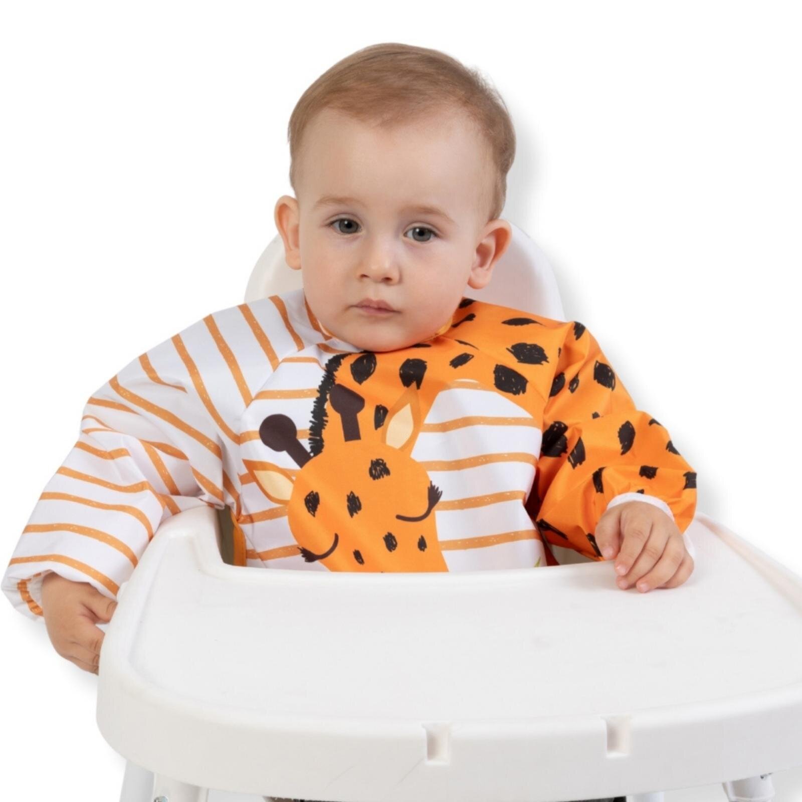 Sıvı Geçirmez Uzun Kollu Mama Ve Aktivite Önlüğü - Zürafa Desenli