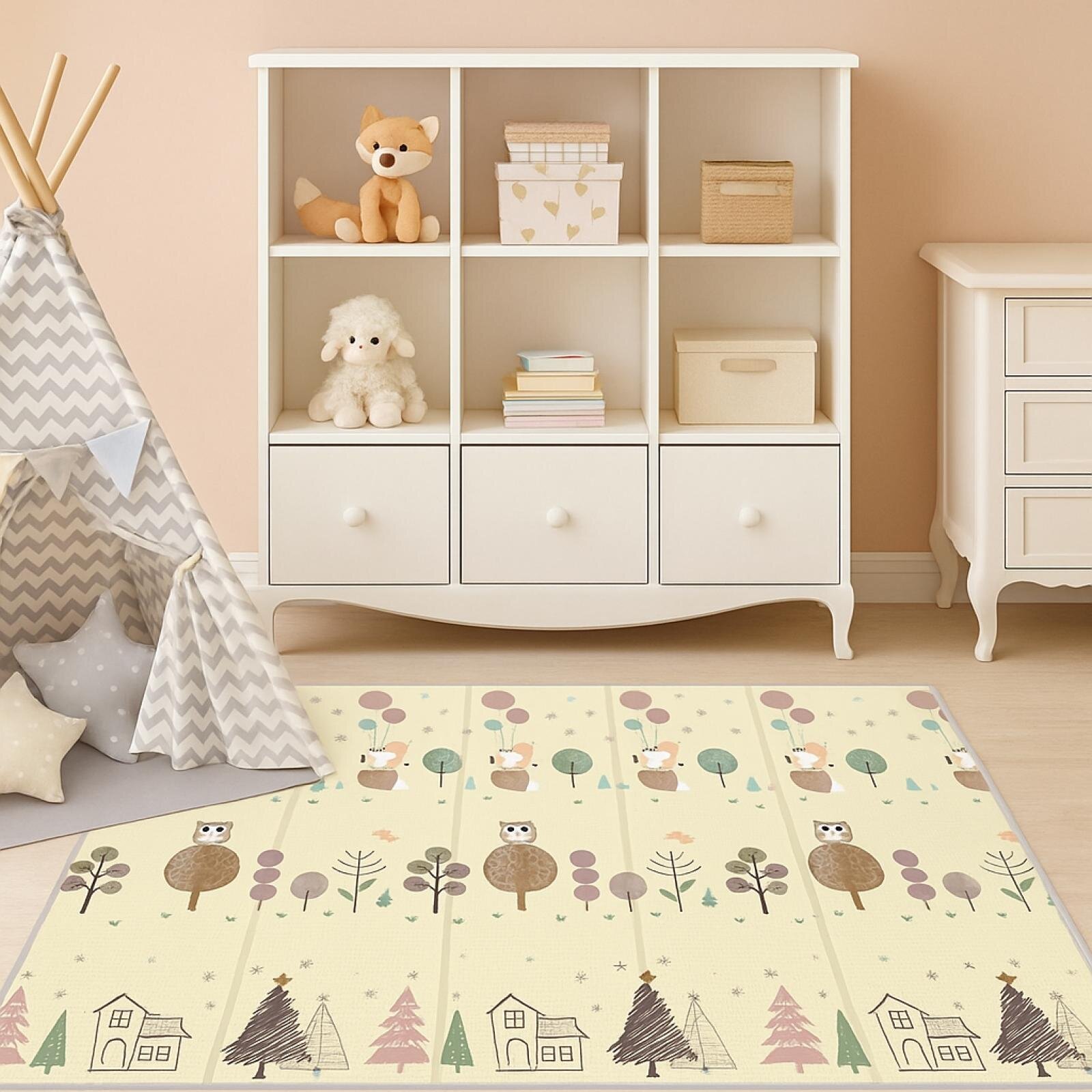 Katlanabilir Çift Taraflı Oyun Matı - Çantalı, Kaymaz, Su Geçirmez, Harf Yolu & Ağaç Desenli Katlanabilir Çift Taraflı Oyun Matı - Çantalı, Kaymaz, Su Geçirmez, Harf Yolu & Ağaç Desenli