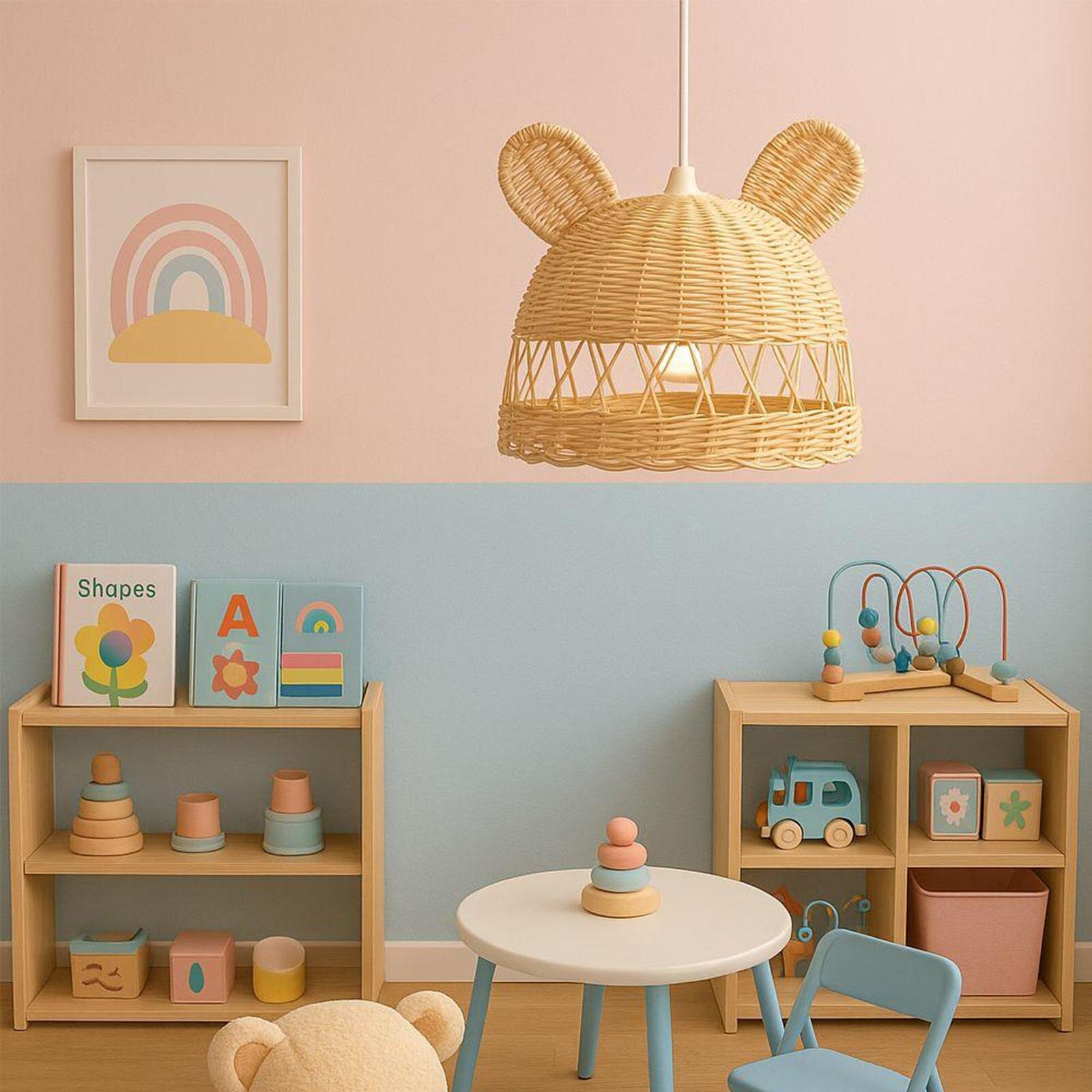 El Yapımı Rattan Avize – 28x30 cm | Doğal & Şık Bebek Odası Aydınlatması