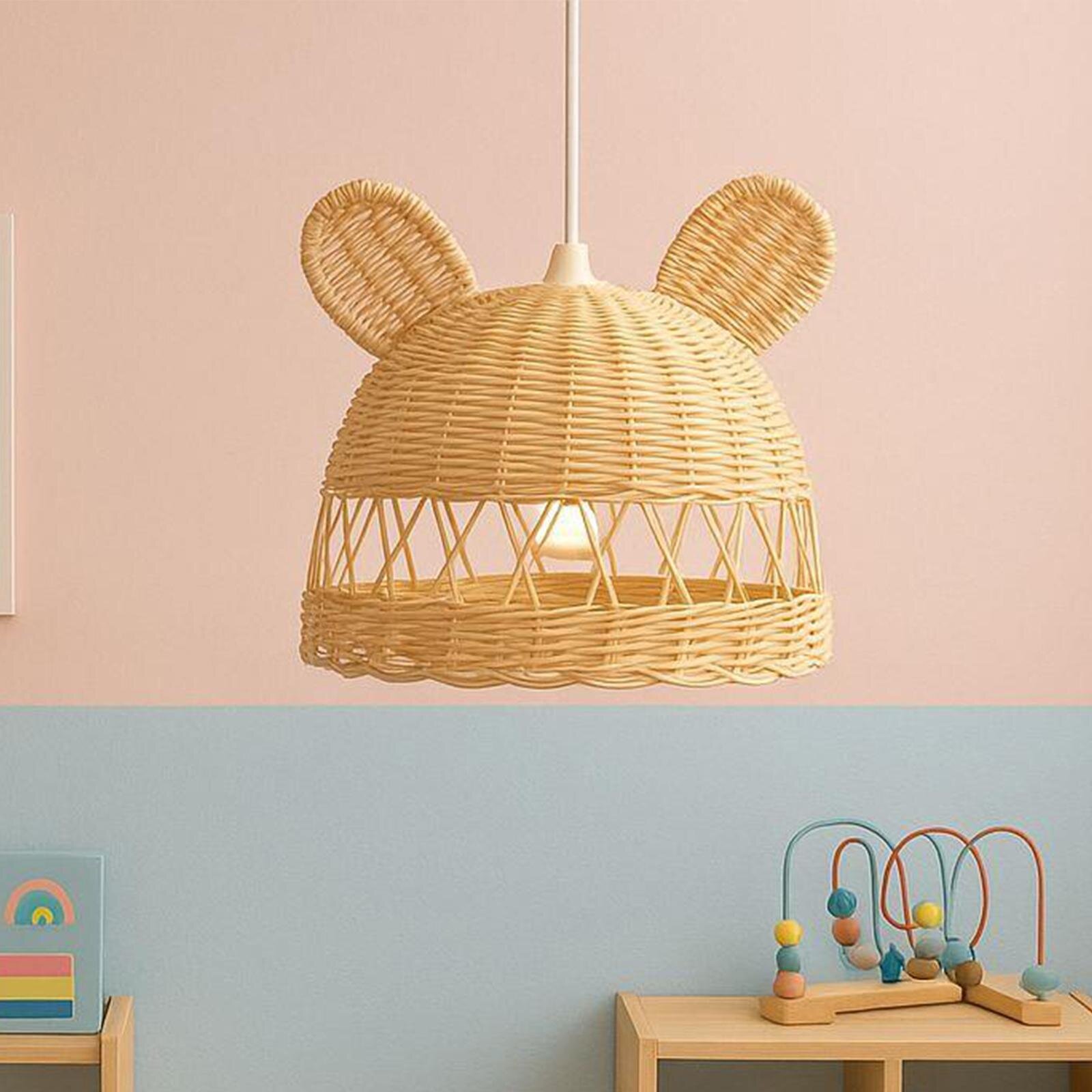 El Yapımı Rattan Avize – 28x30 cm | Doğal & Şık Bebek Odası Aydınlatması