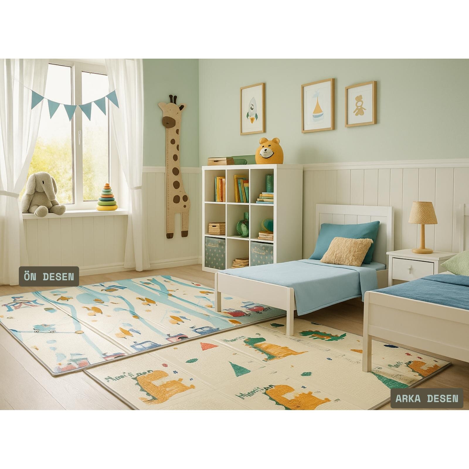 Katlanabilir Çift Taraflı Oyun Matı - Çantalı, Kaymaz, Su Geçirmez, Sirk & Dinozor Desenli Katlanabilir Çift Taraflı Oyun Matı - Çantalı, Kaymaz, Su Geçirmez, Sirk & Dinozor Desenli