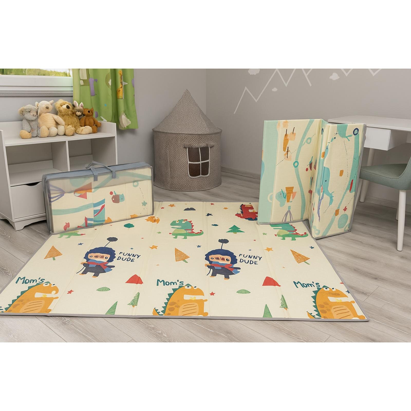 Katlanabilir Çift Taraflı Oyun Matı - Çantalı, Kaymaz, Su Geçirmez, Sirk & Dinozor Desenli Katlanabilir Çift Taraflı Oyun Matı - Çantalı, Kaymaz, Su Geçirmez, Sirk & Dinozor Desenli