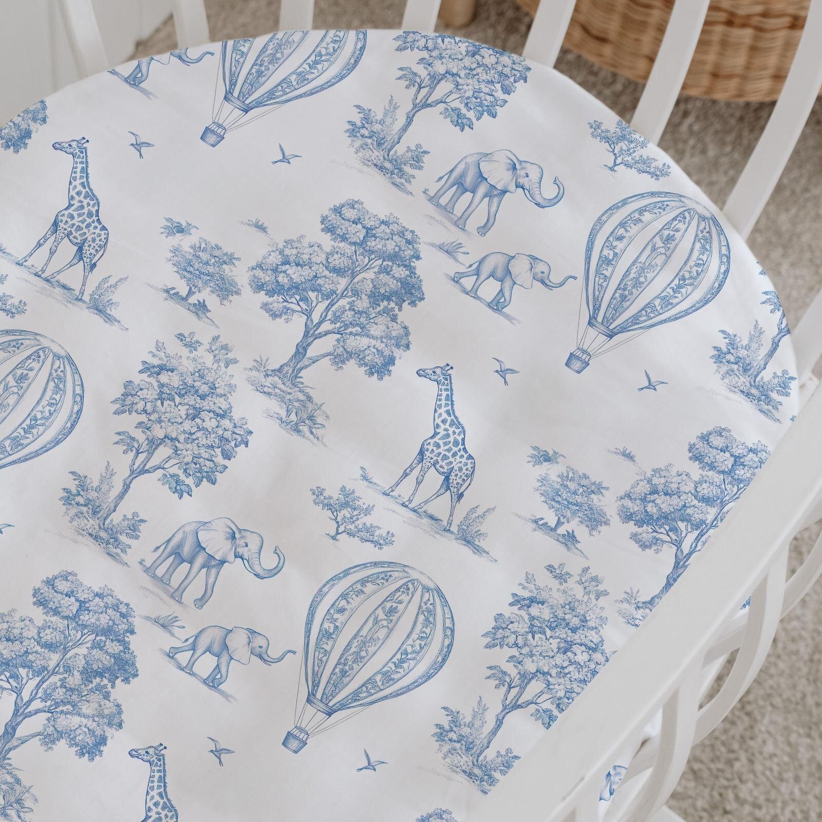%100 Pamuklu Poplin Anne Yanı Beşik Nevresim Seti - Blue Balloon Safari