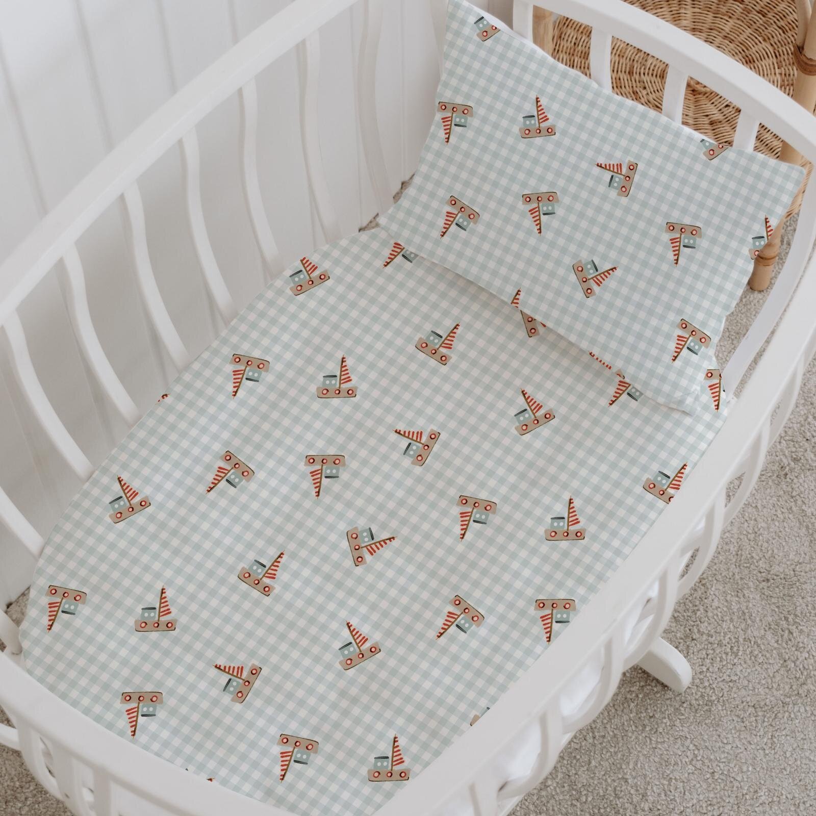 %100 Pamuklu Poplin Anne Yanı Beşik Nevresim Seti - Pötikare Yelkenliler