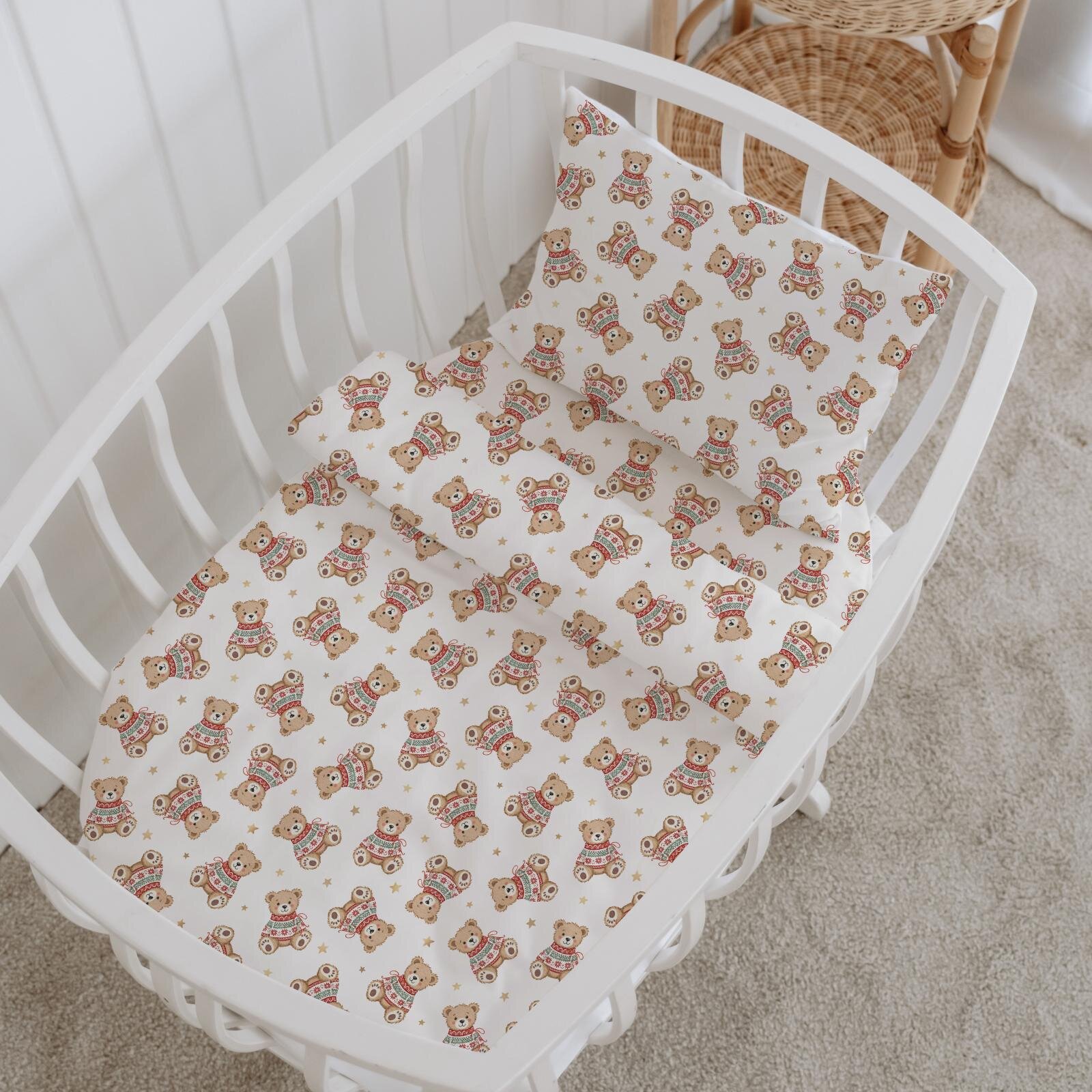 %100 Pamuklu Poplin Anne Yanı Beşik Nevresim Seti - Sevimli Kış Ayıları %100 Pamuklu Poplin Anne Yanı Beşik Nevresim Seti - Sevimli Kış Ayıları