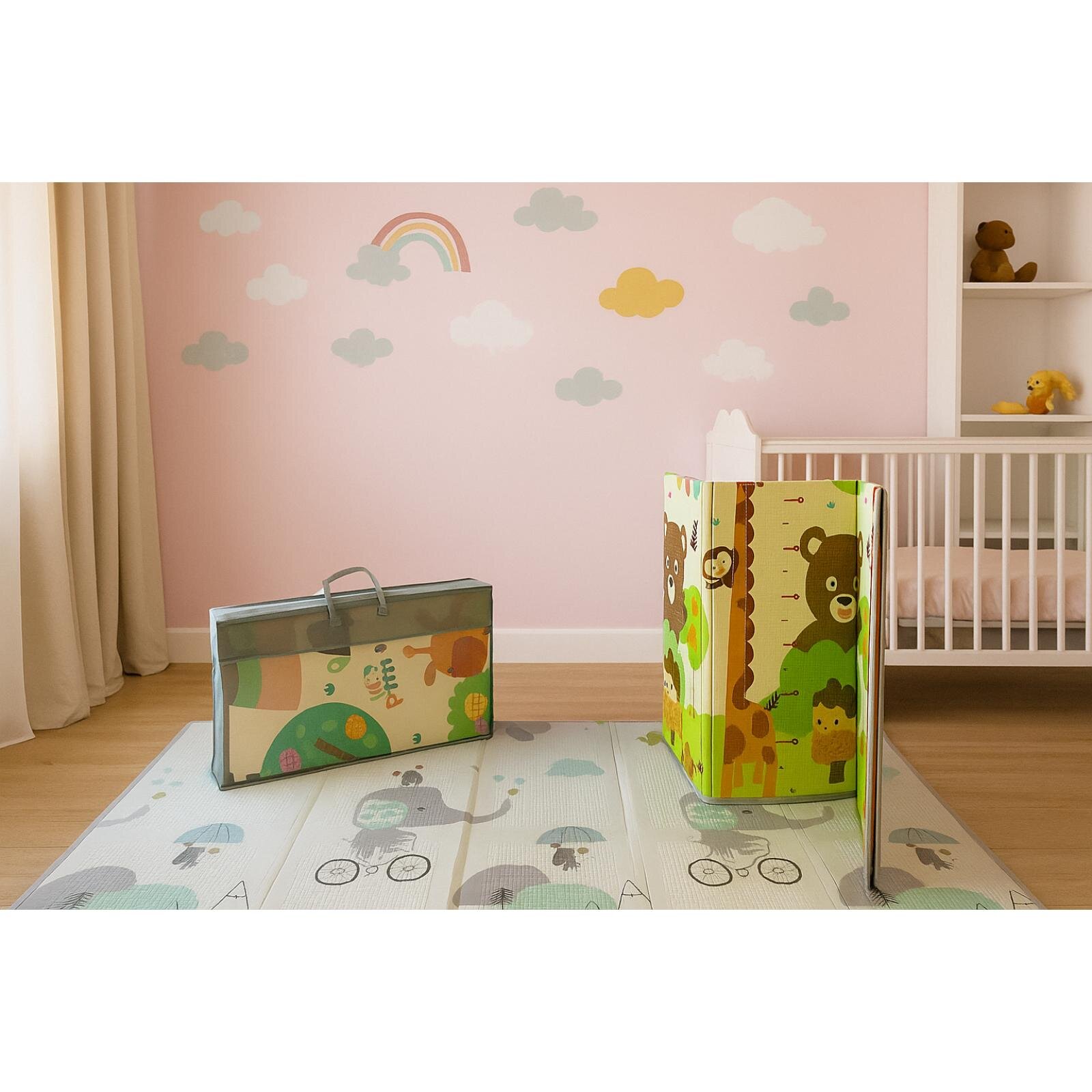 Katlanabilir Çift Taraflı Oyun Matı - Çantalı, Kaymaz, Su Geçirmez, Zürafa, Ayı & Fil Desenli Katlanabilir Çift Taraflı Oyun Matı - Çantalı, Kaymaz, Su Geçirmez, Zürafa, Ayı & Fil Desenli