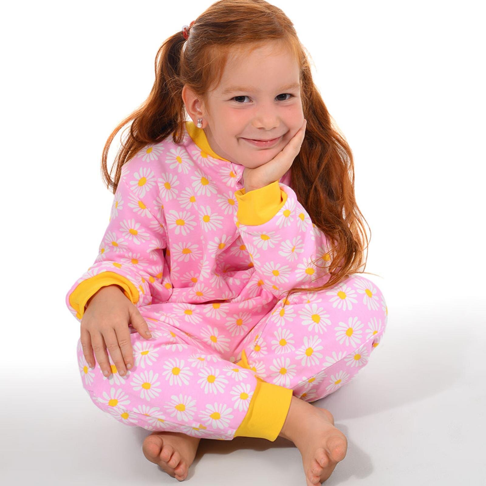 Kız Papatya Desen Uyku Tulumu Fermuarlı 1TOG Bisiklet Yaka Ribanalı Paça Uzun Kol