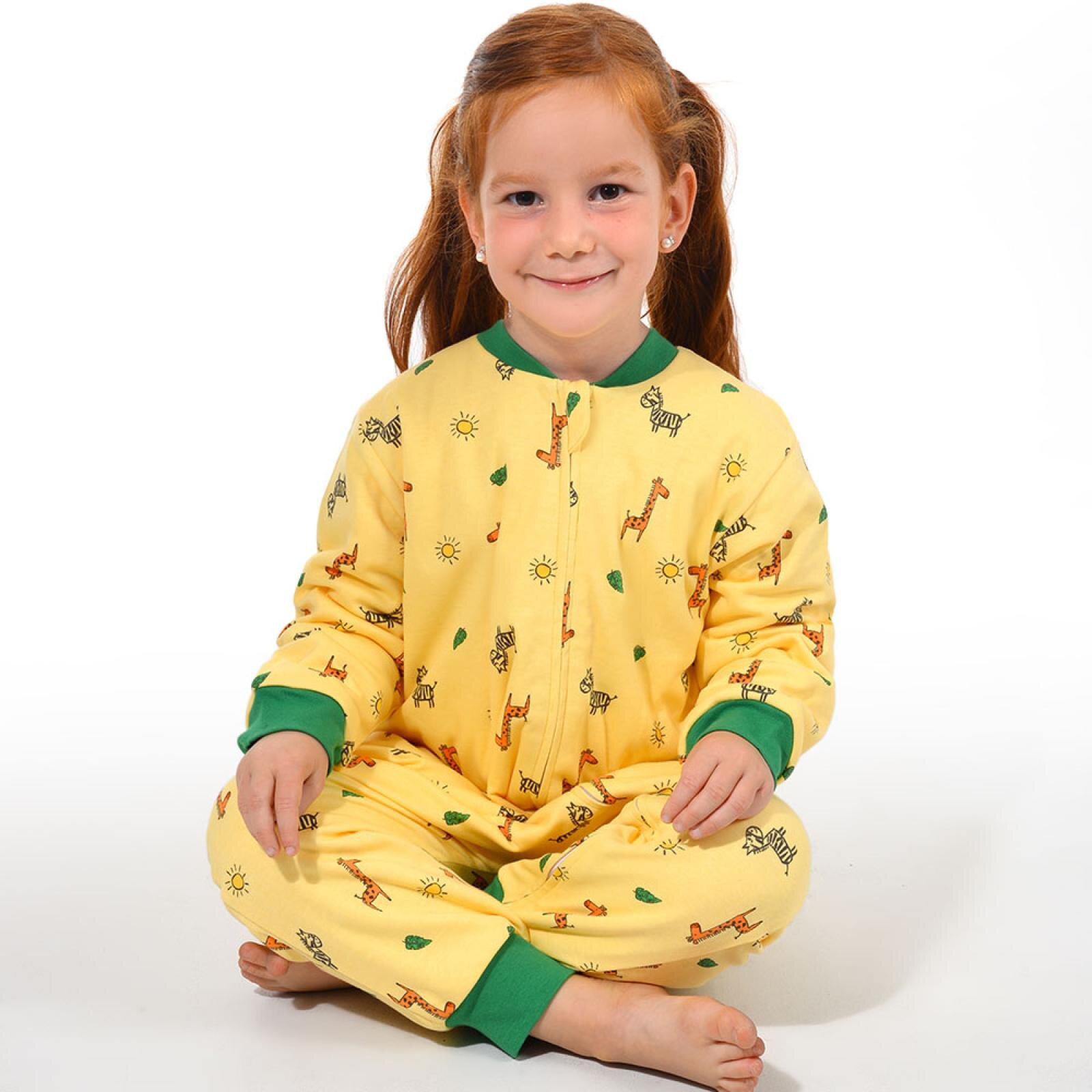 Zürafa Desen Uyku Tulumu Fermuarlı 1TOG Bisiklet Yaka Ribanalı Paça Uzun Kol Zürafa Desen Uyku Tulumu Fermuarlı 1TOG Bisiklet Yaka Ribanalı Paça Uzun Kol