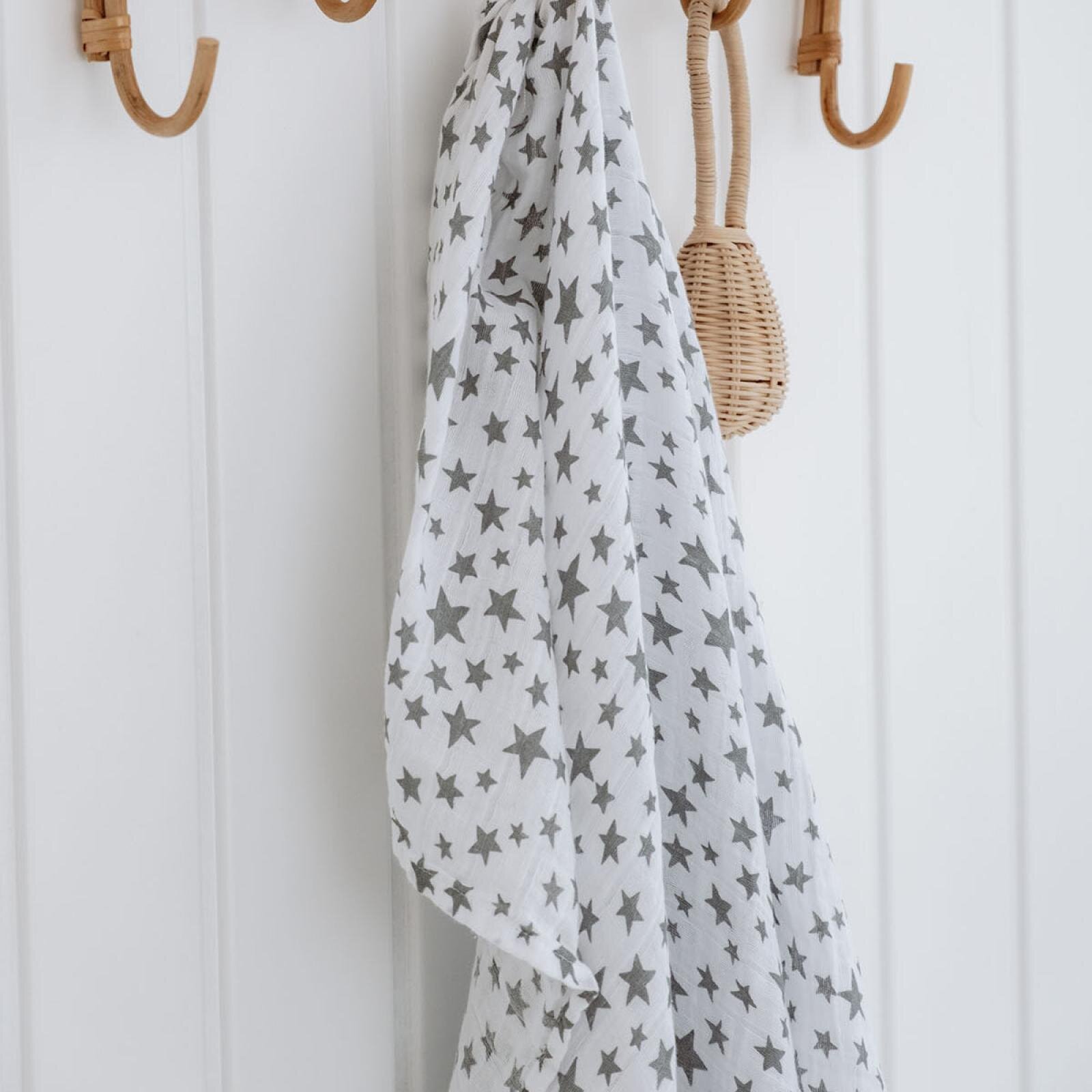  %100 Pamuk 100x110 Müslin Battaniye Gri Yıldız 