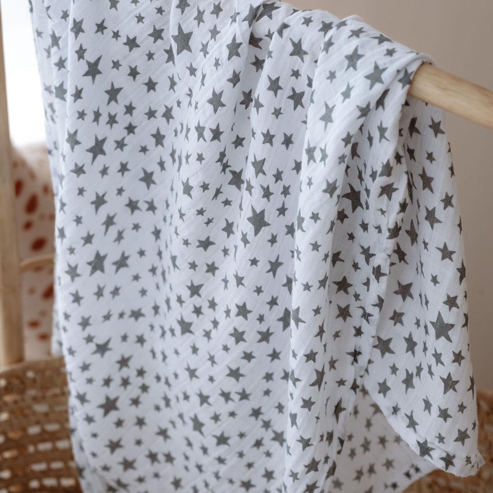  %100 Pamuk 100x110 Müslin Battaniye Gri Yıldız 