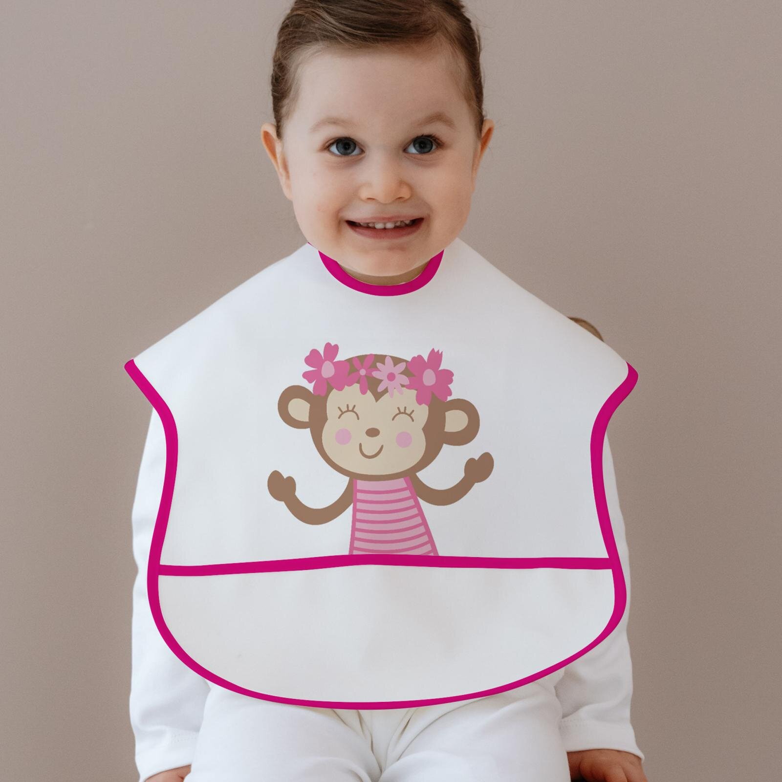 Sıvı Geçirmez Yarım Kollu Mama Önlüğü Maymun Desen Sıvı Geçirmez Yarım Kollu Mama Önlüğü Maymun Desen