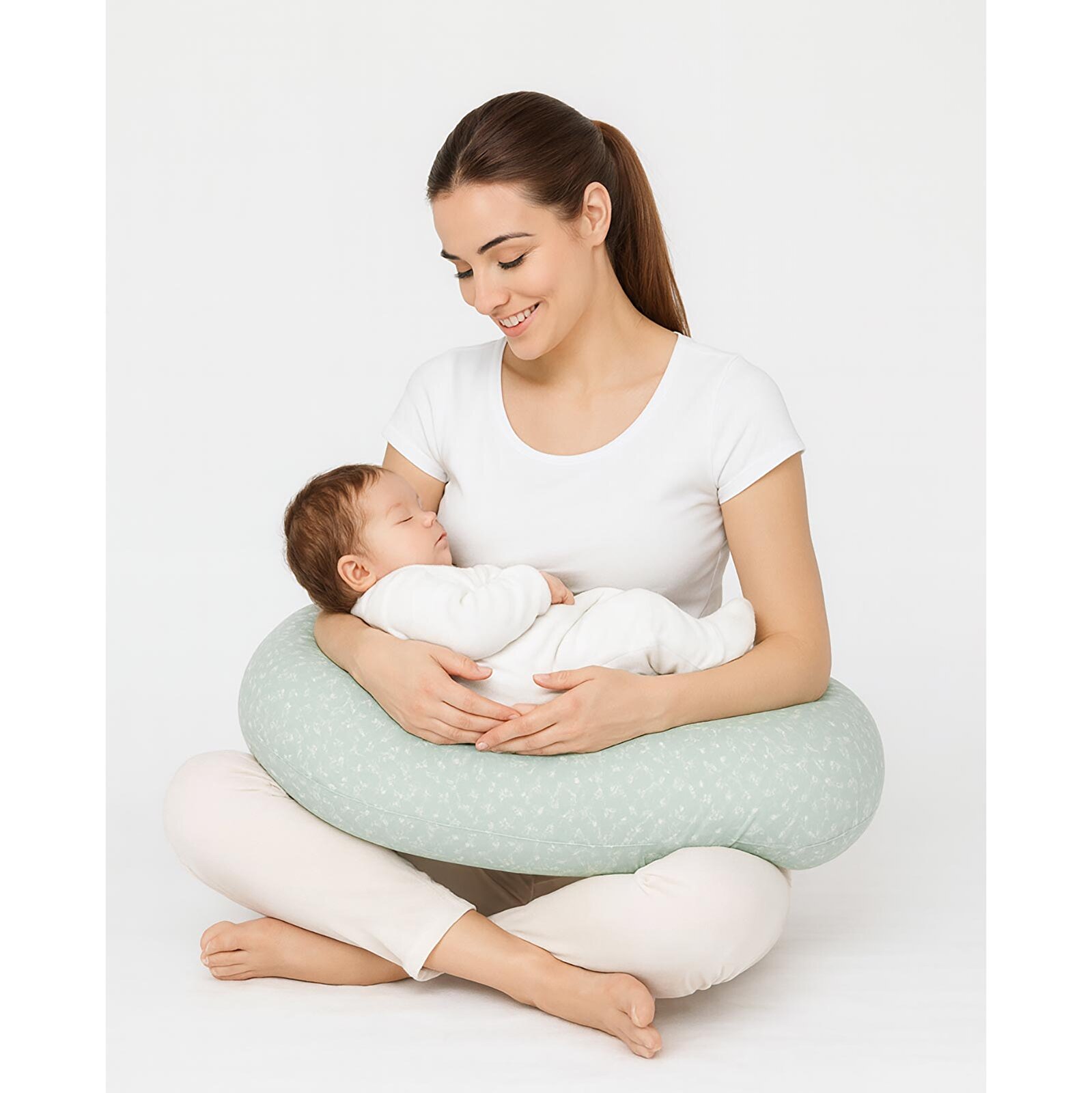 Emzirme ve Destek Minderi - Yeşil Çiçek