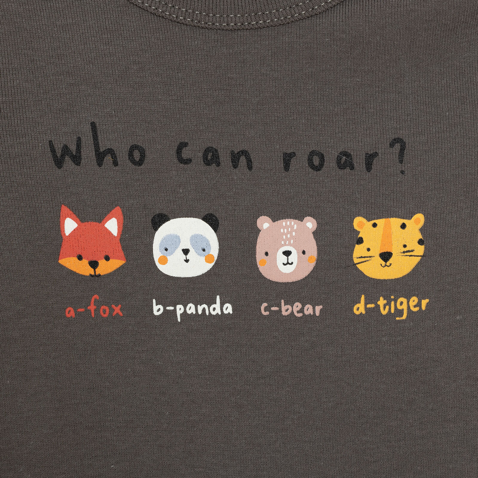 Erkek Bebek Body Hayvan Desenli Çıtçıtlı Zıbın Uzun Kol Koyu Gri