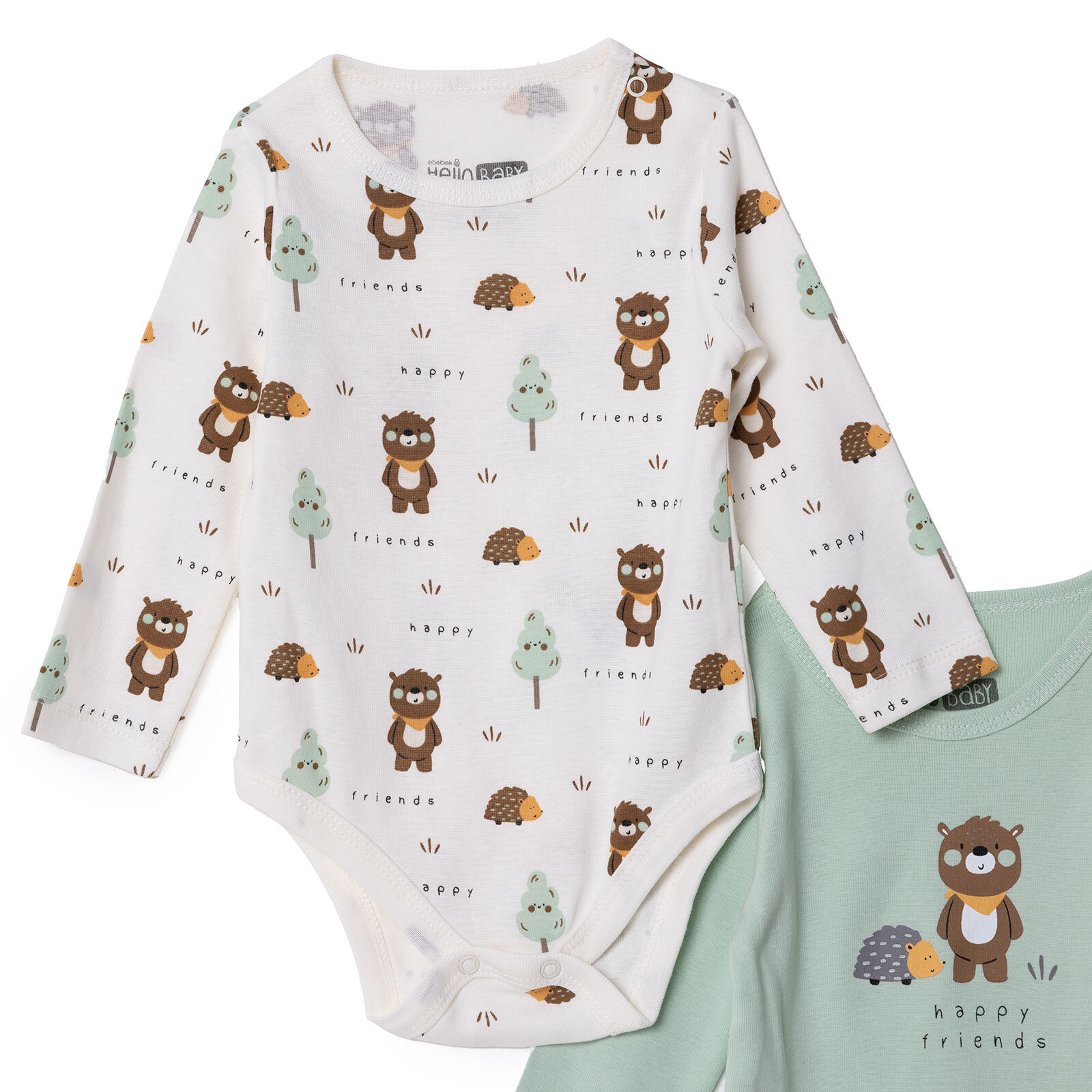 Erkek Bebek 2li Uzun Kol Body Çıtçıtlı Yaka Ribana Paça Uzun Kol