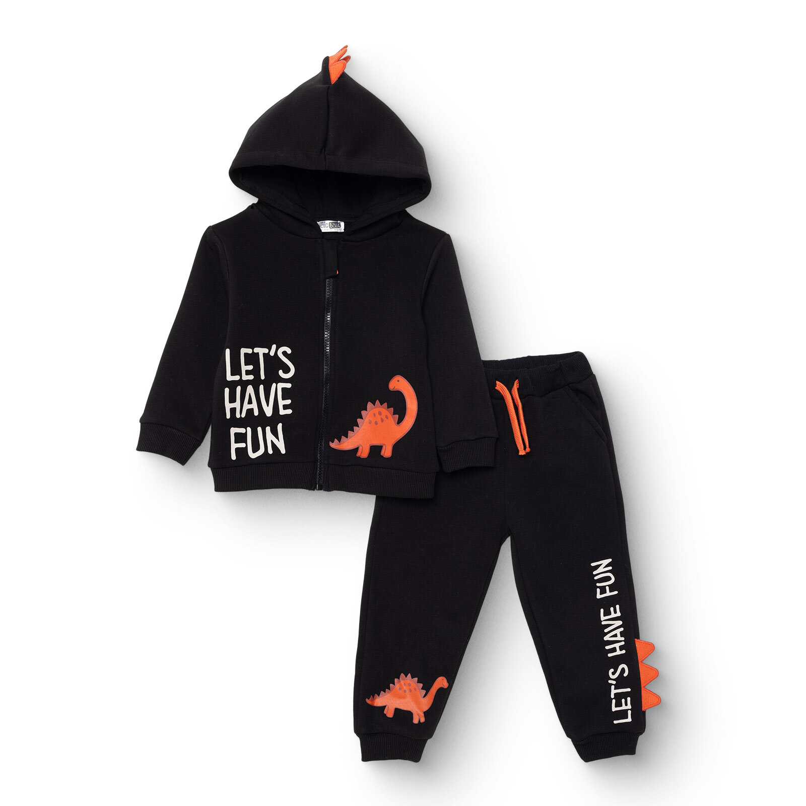 Erkek Bebek Cool Dino Eşofman Takımı Üç İplik Kapüşonlu Yaka Uzun Kol Ribanalı Paça