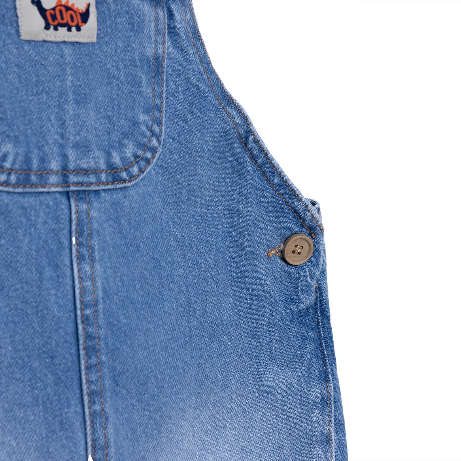 Erkek Bebek Cool Dino Salopet Denim Modelli Yaka Kısa Kol Reçme Paça Erkek Bebek Cool Dino Salopet Denim Modelli Yaka Kısa Kol Reçme Paça