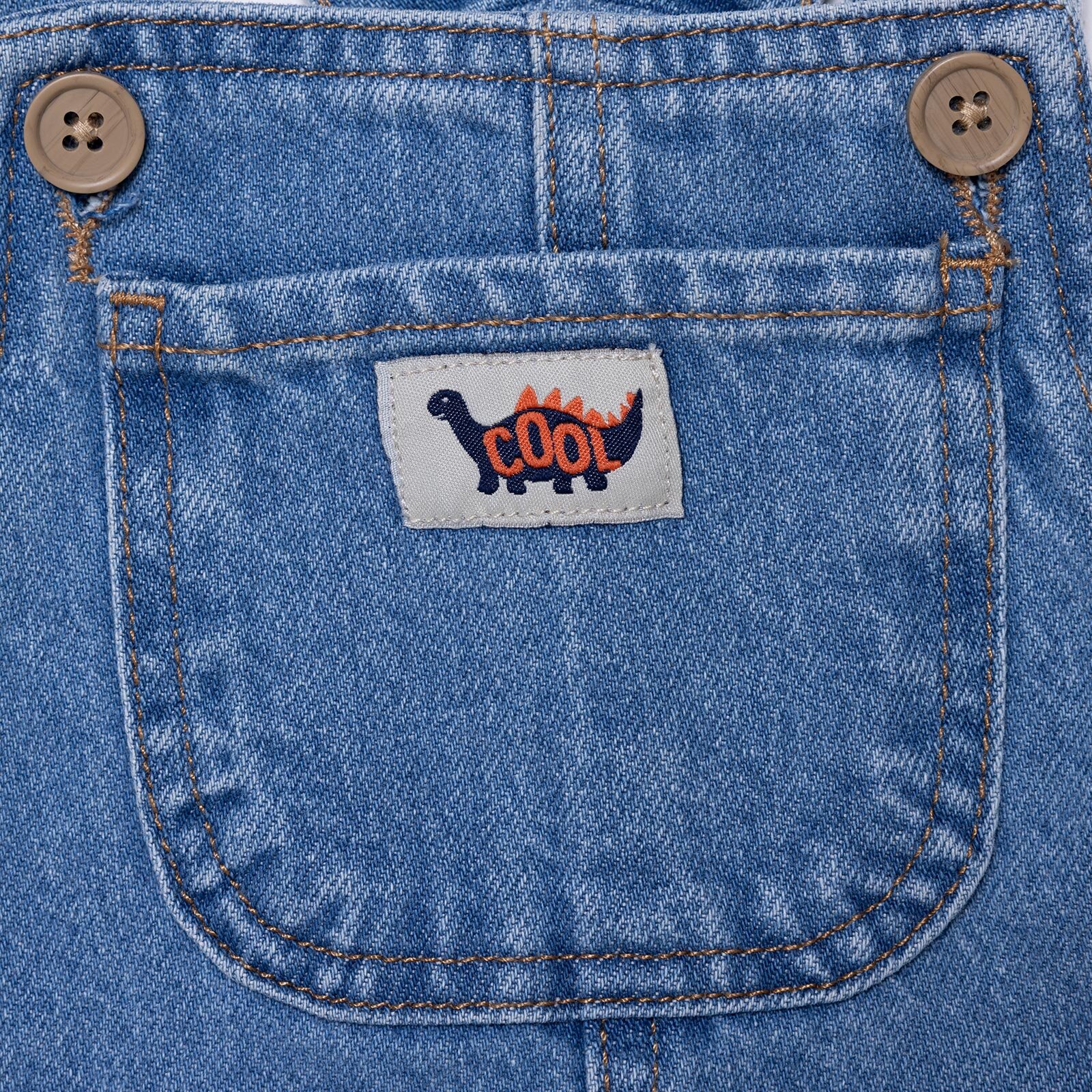 Erkek Bebek Cool Dino Salopet Denim Modelli Yaka Kısa Kol Reçme Paça Erkek Bebek Cool Dino Salopet Denim Modelli Yaka Kısa Kol Reçme Paça