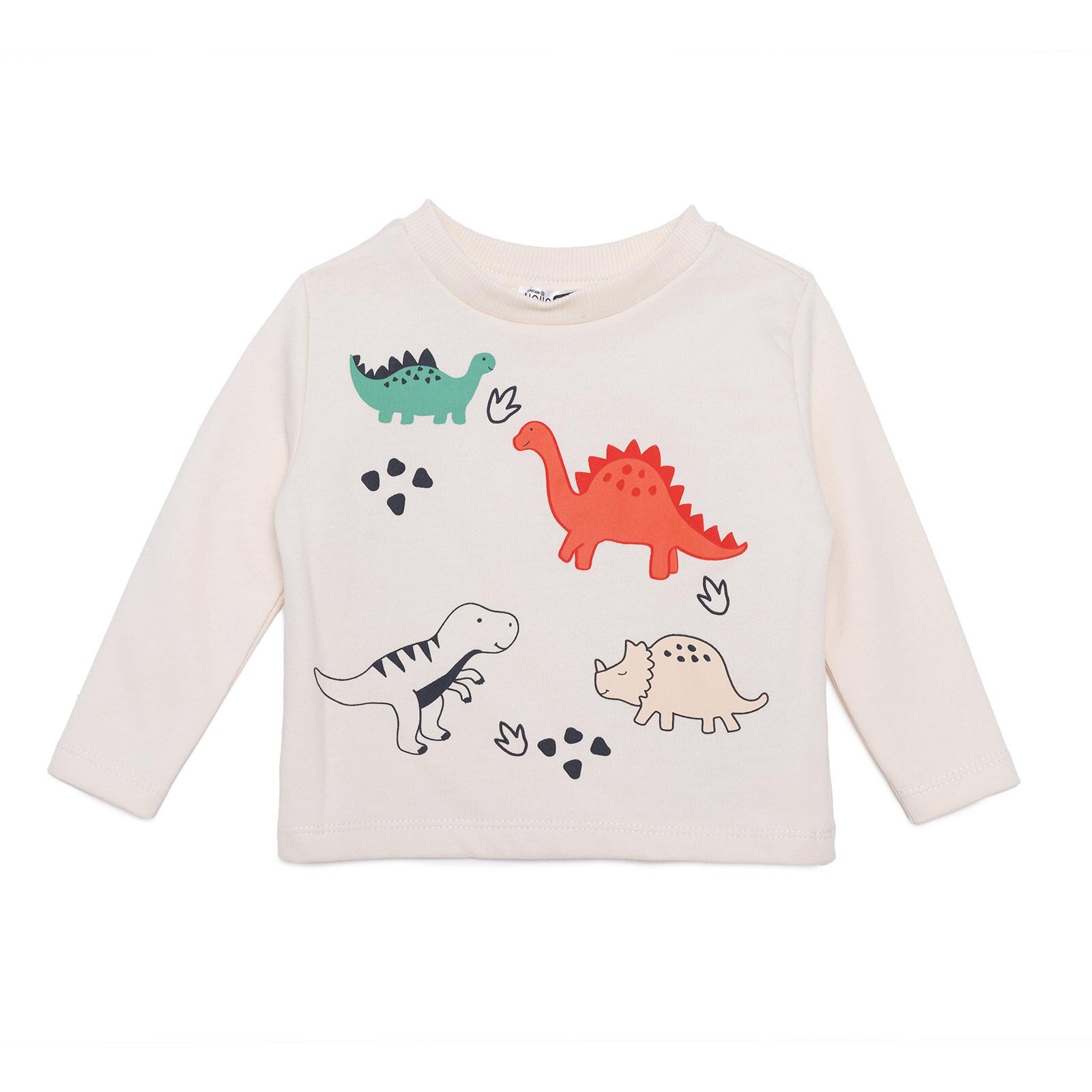 Erkek Bebek Cool Dino Uzun Kol Tshirt İki İplik Bisiklet Yaka