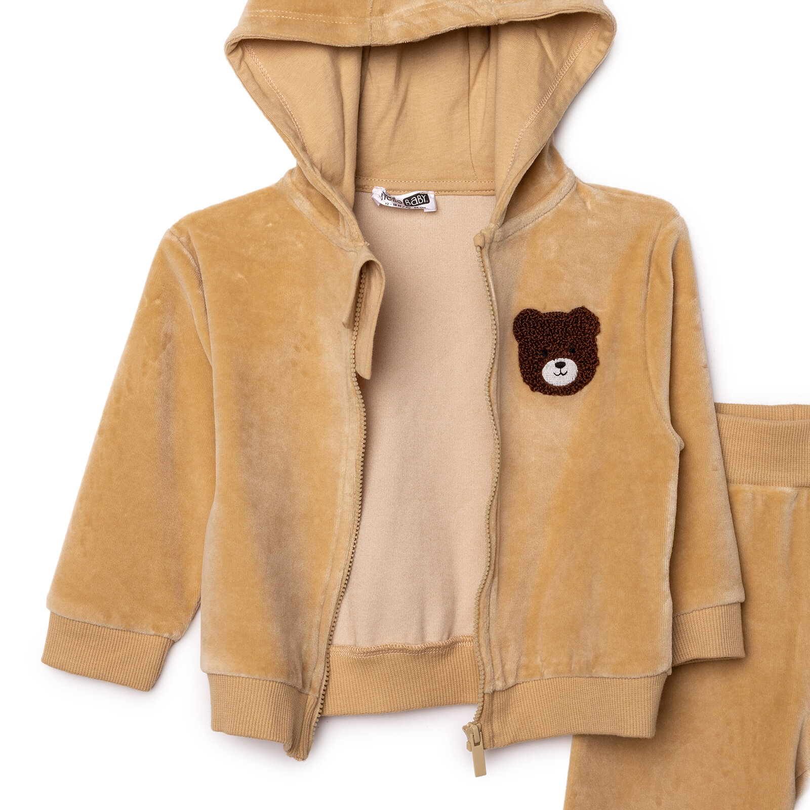 Erkek Bebek Eşofman Takımı Fitilli Kadife Örme Kapüşonlu Yaka Uzun Kol Ribanalı Paça