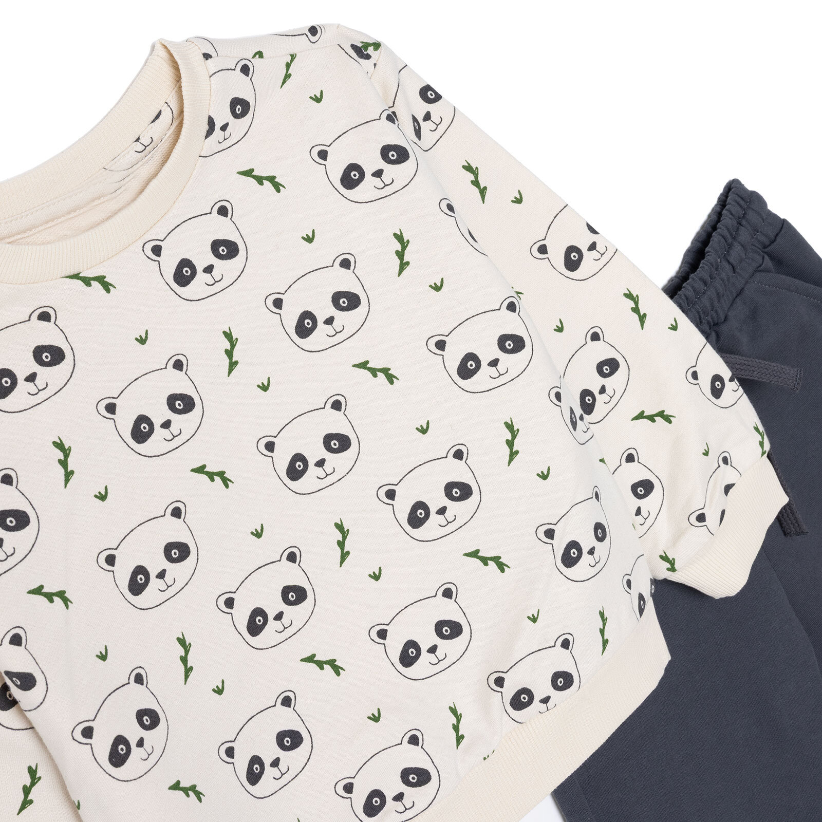 Erkek Bebek Eşofman Takımı İki İplik Bisiklet Yaka  Uzun Kol Ribanalı Paça