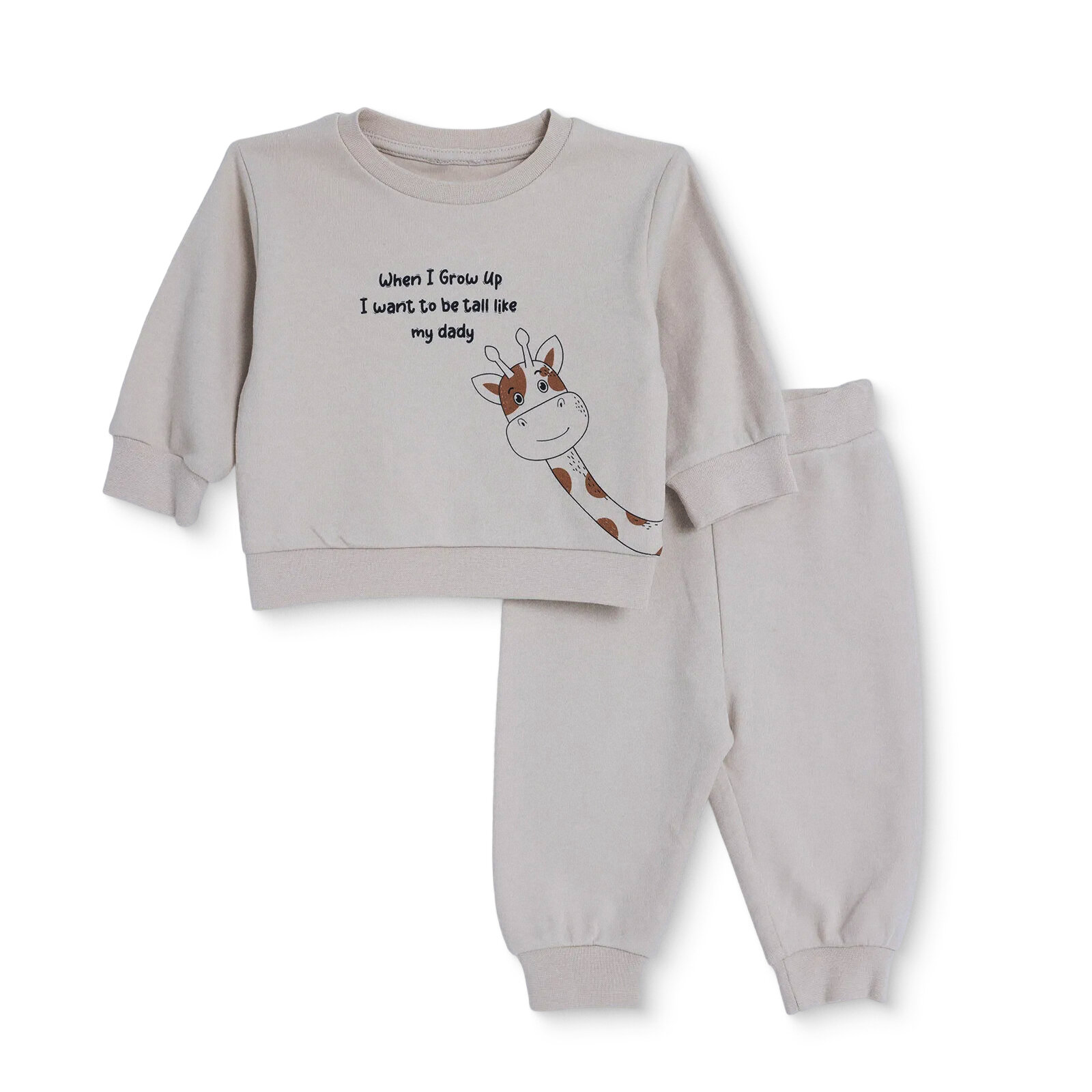 Erkek Bebek Eşofman Takımı İnterlok Bisiklet Yaka Uzun Kol Lastikli Paça