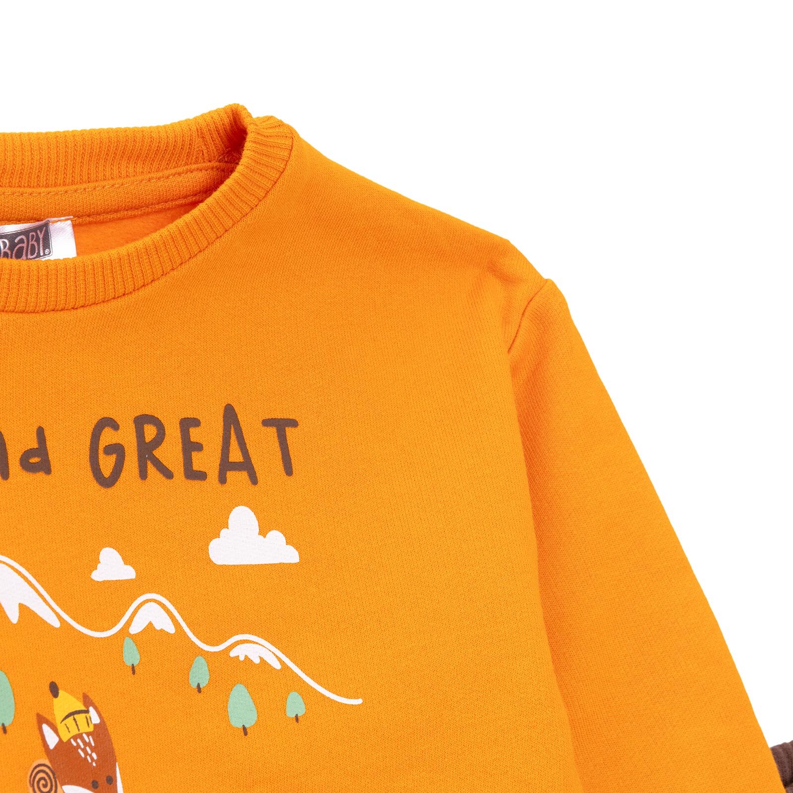 Erkek Bebek Eşofman Takımı Şardonlu İki İplik Bisiklet Yaka Uzun Kol Ribanalı Paça