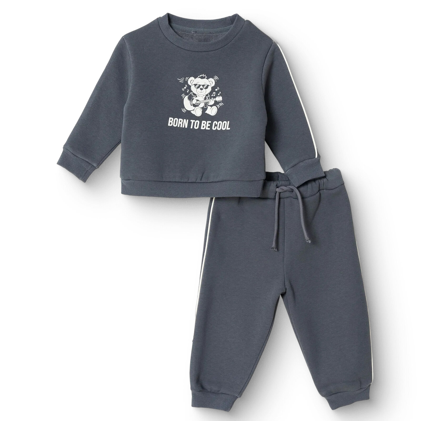 Erkek Bebek Eşofman Takımı Şardonlu Üç İplik Bisiklet Yaka Uzun Kol Ribanalı Paça