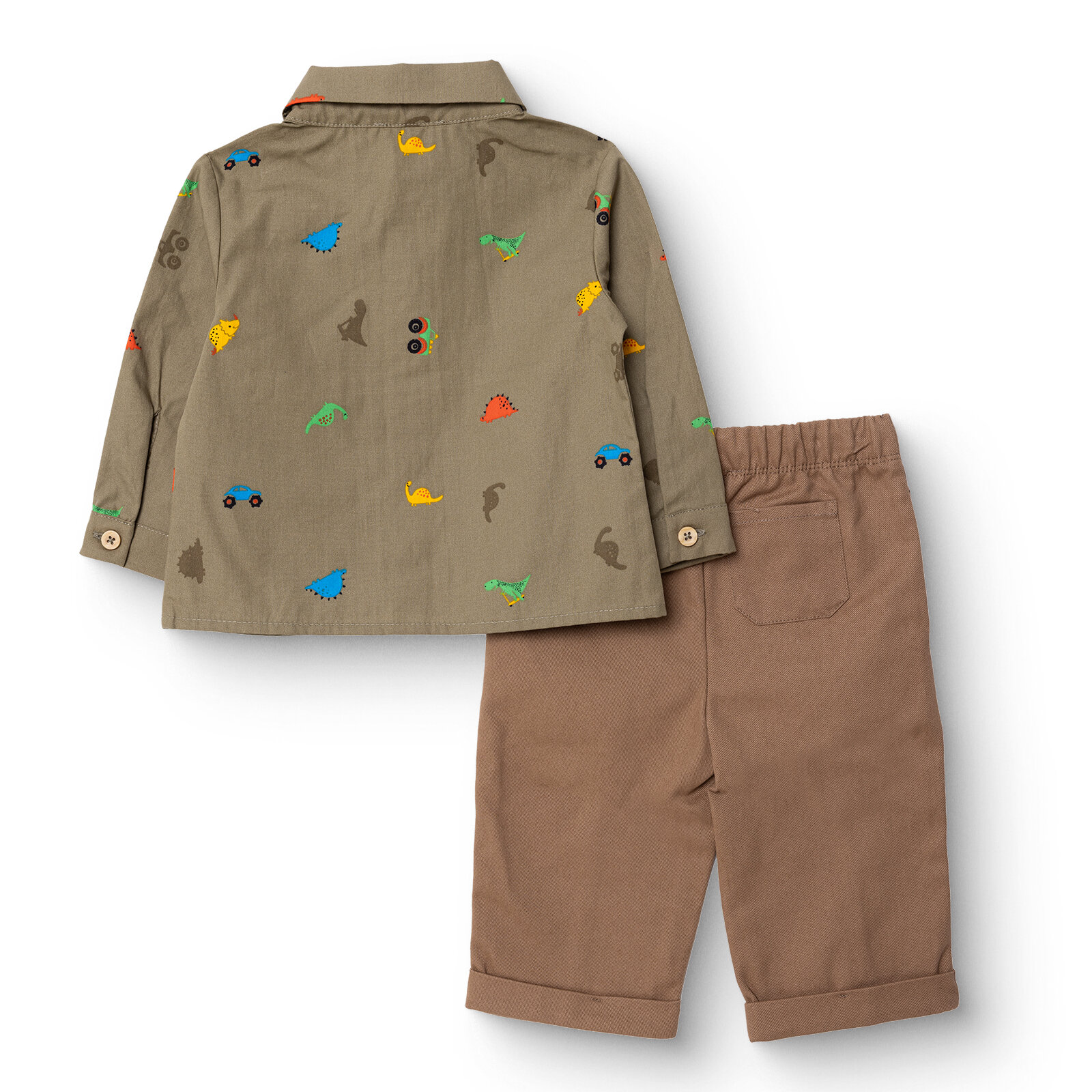 Erkek Bebek Gömlek-Pantolon Düğmeli Poplin Kapüşonlu Yaka Reçme Paça