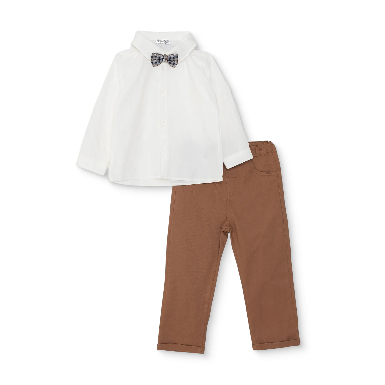 Erkek Bebek Gömlek-Pantolon Poplin Gömlek Yaka Reçme Paça