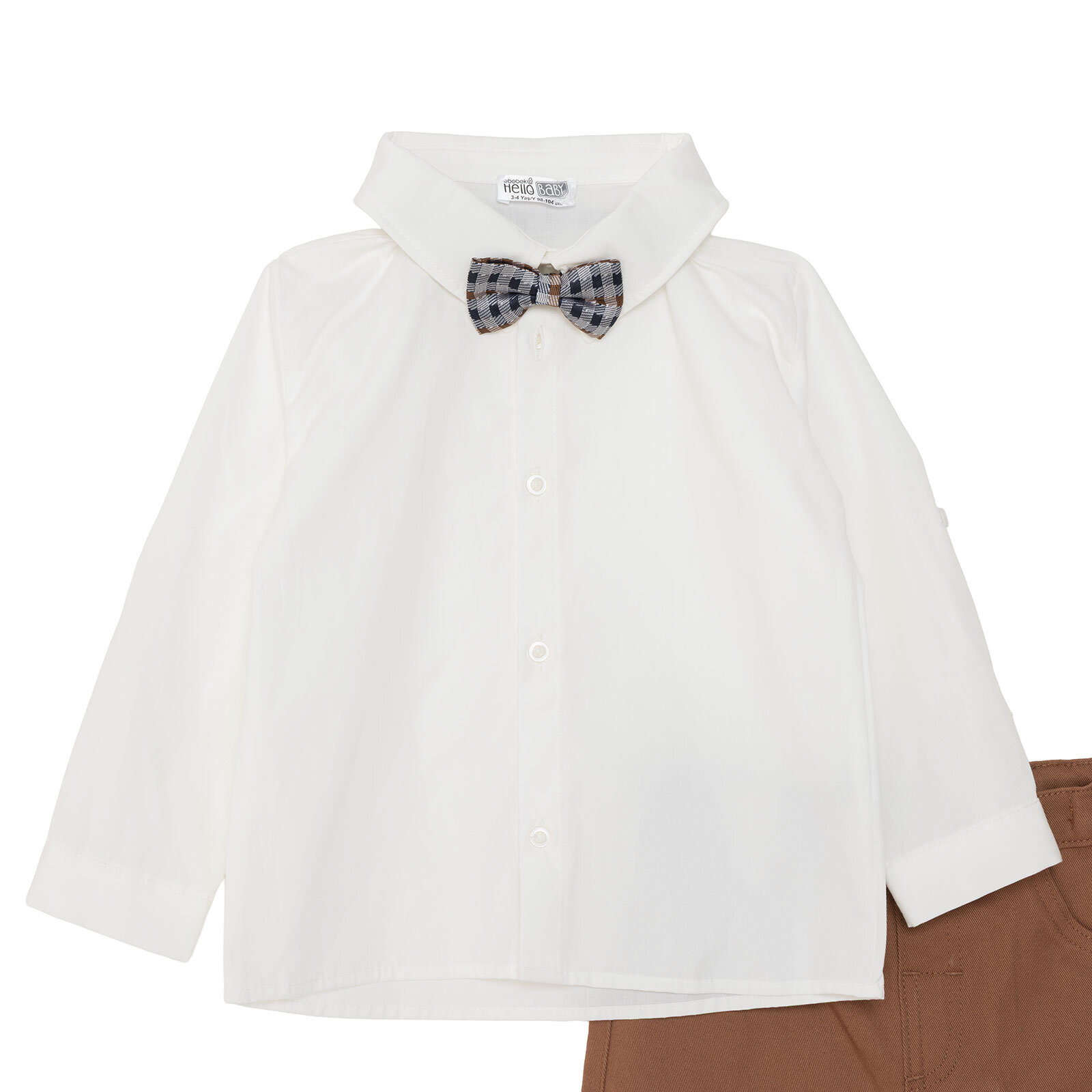 Erkek Bebek Gömlek-Pantolon Poplin Gömlek Yaka Reçme Paça