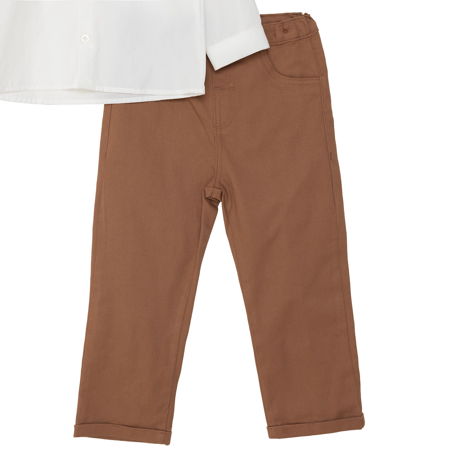 Erkek Bebek Gömlek-Pantolon Poplin Gömlek Yaka Reçme Paça