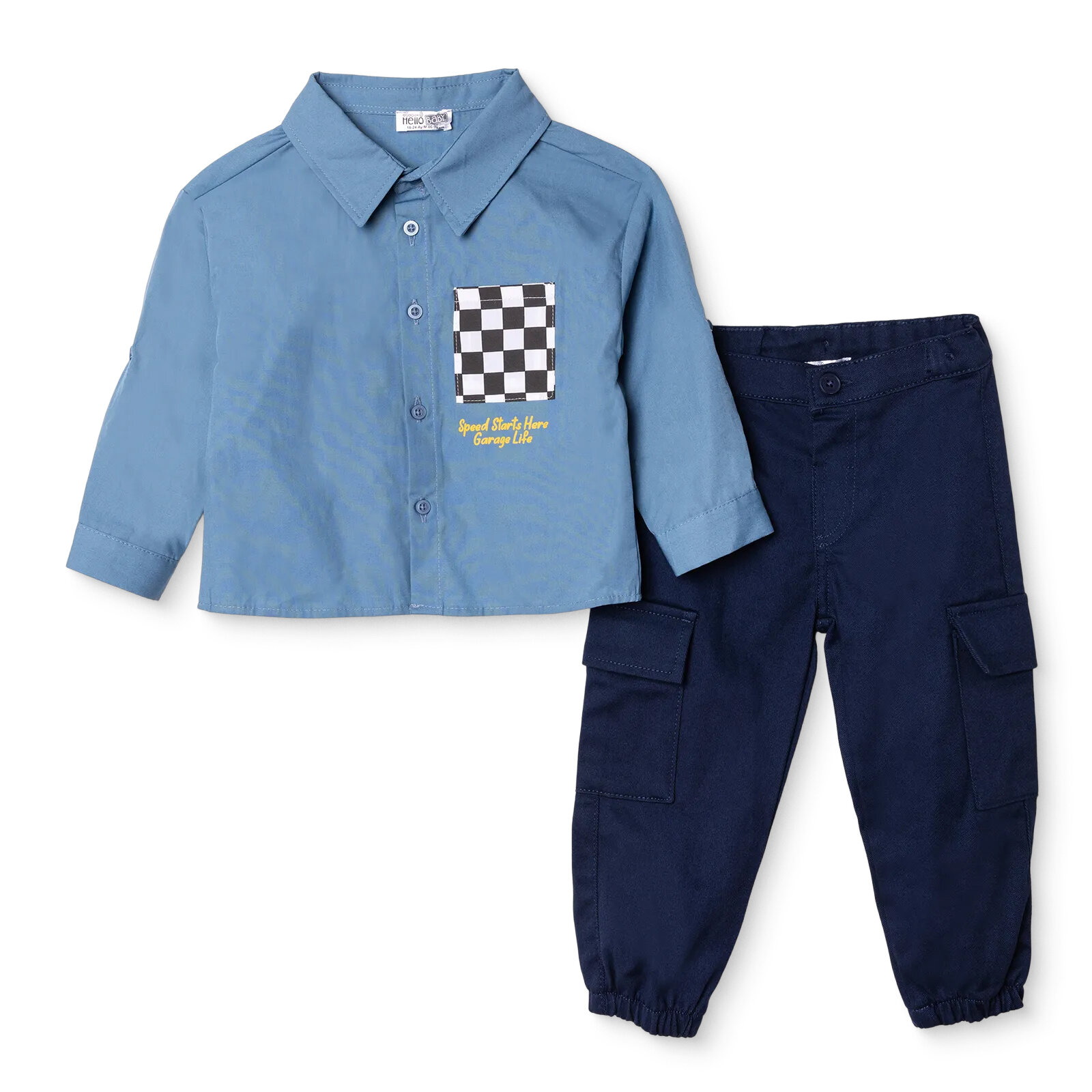 Erkek Bebek Gömlek-Pantolon Poplin Gömlek Yaka Reçme Paça