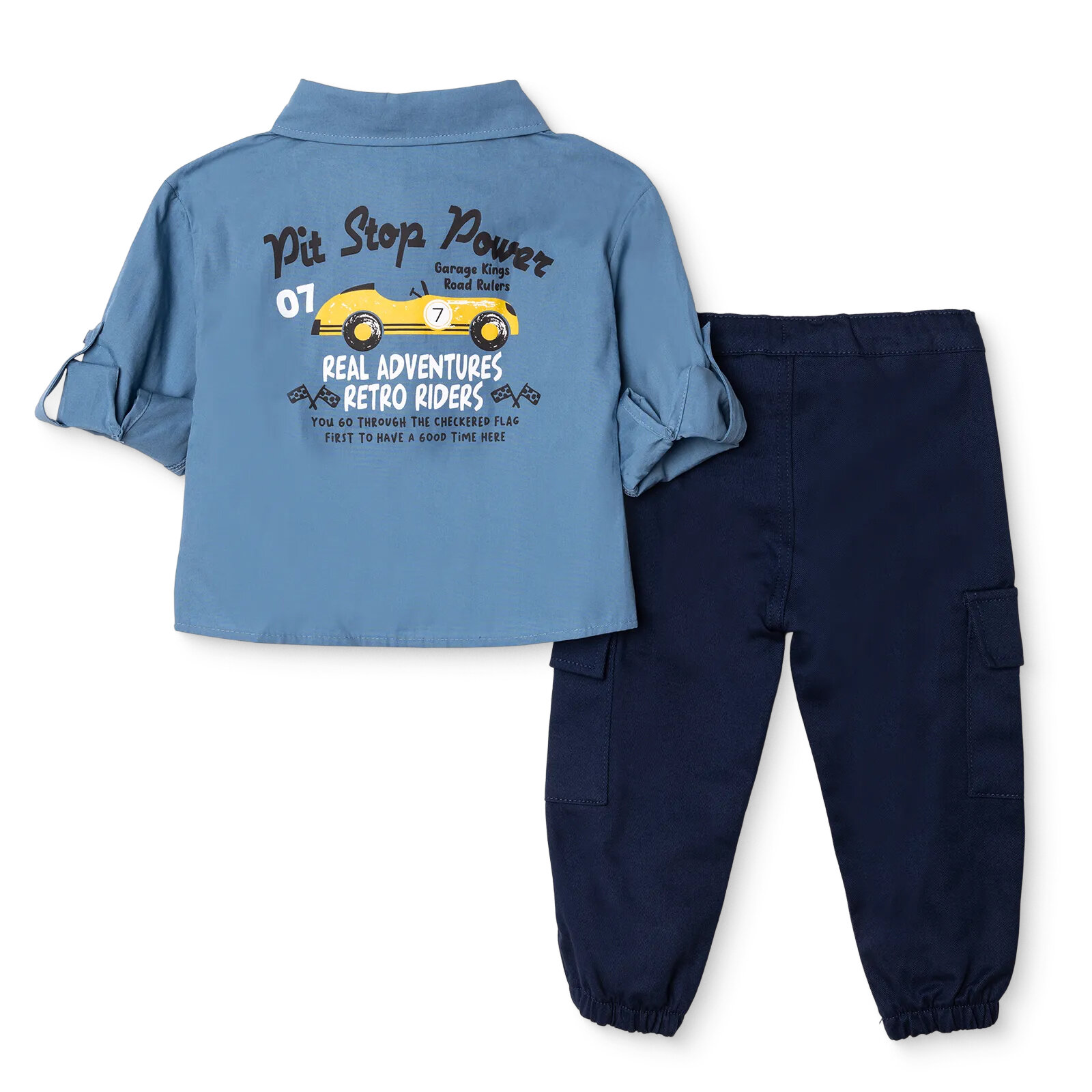 Erkek Bebek Gömlek-Pantolon Poplin Gömlek Yaka Reçme Paça