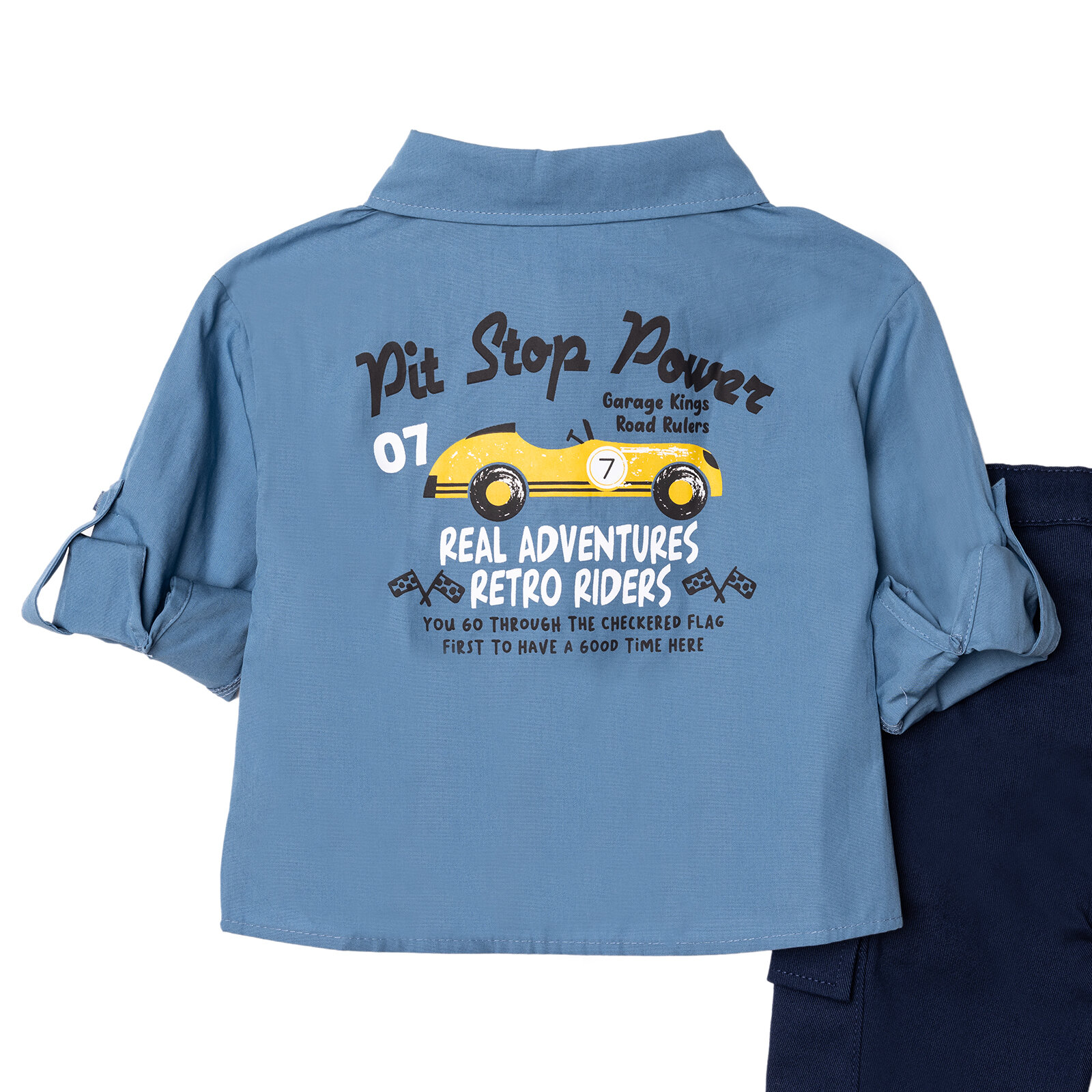 Erkek Bebek Gömlek-Pantolon Poplin Gömlek Yaka Reçme Paça