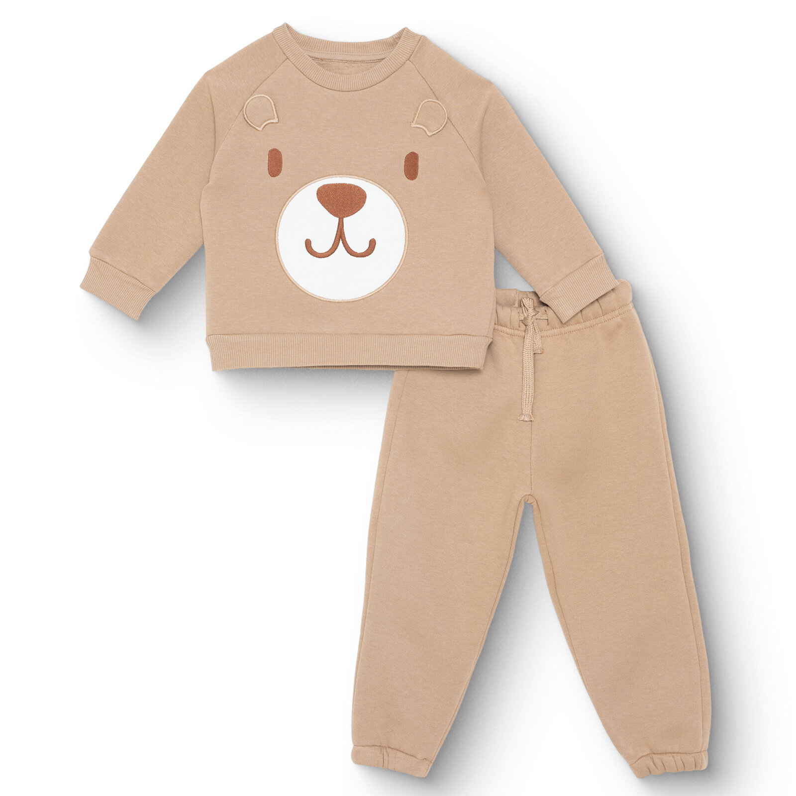 Erkek Bebek Hello Cute Bear Eşofman Takımı Şardonlu Bisiklet Yaka Uzun Kol Ribanalı Paça