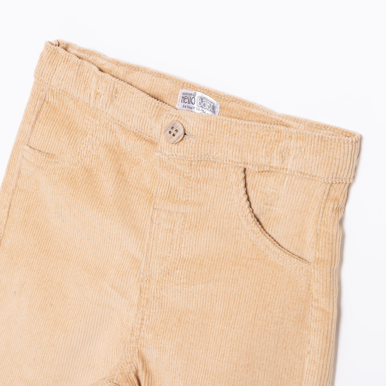 Erkek Bebek Hello Cute Bear Pantolon Kadife Ribanalı Paça