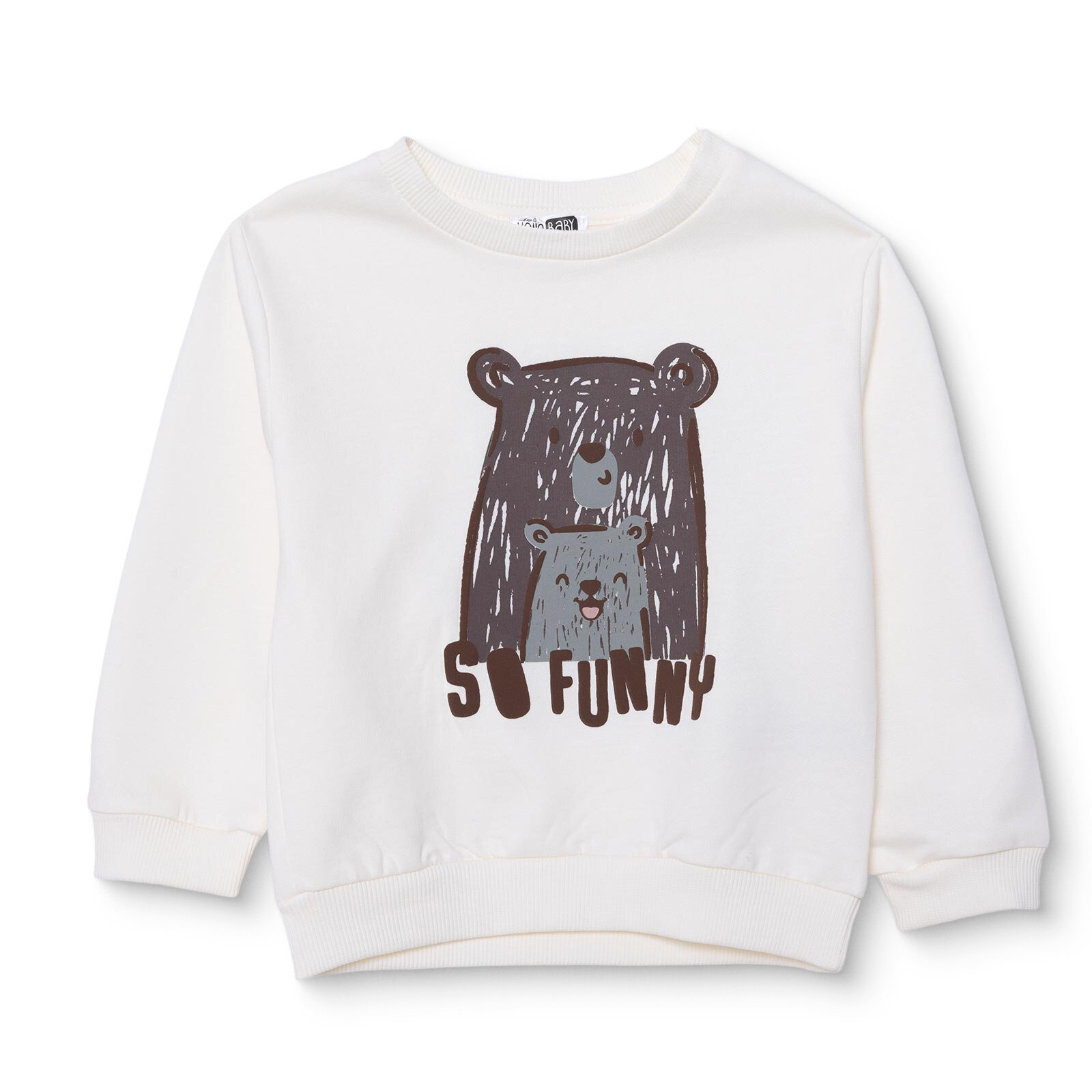 Erkek Bebek Hello Cute Bear Sweatshirt Şardonlu Üç İplik Bisiklet Yaka Uzun Kol Erkek Bebek Hello Cute Bear Sweatshirt Şardonlu Üç İplik Bisiklet Yaka Uzun Kol