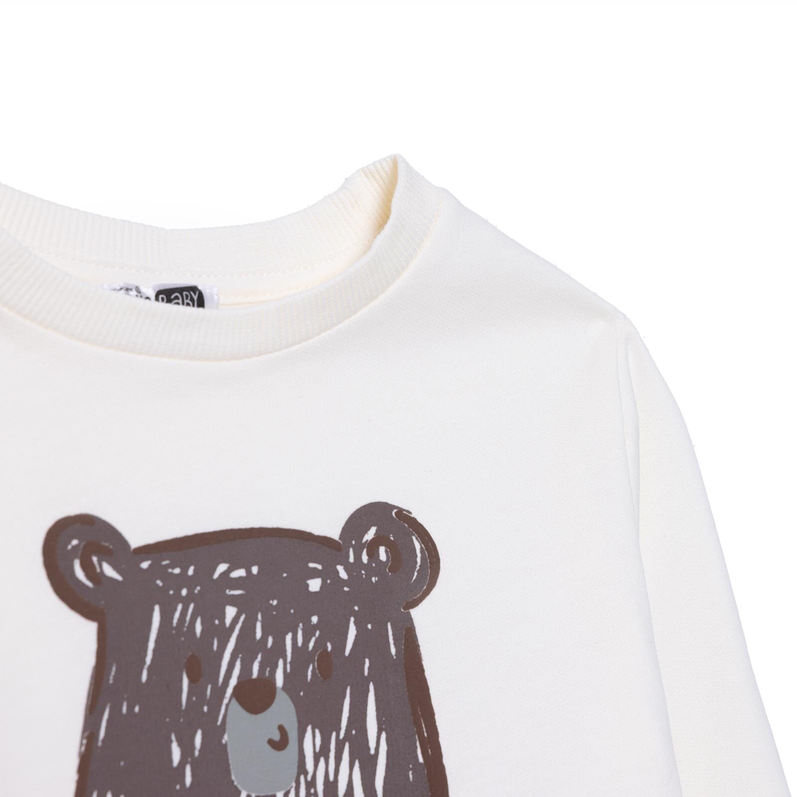Erkek Bebek Hello Cute Bear Sweatshirt Şardonlu Üç İplik Bisiklet Yaka Uzun Kol Erkek Bebek Hello Cute Bear Sweatshirt Şardonlu Üç İplik Bisiklet Yaka Uzun Kol