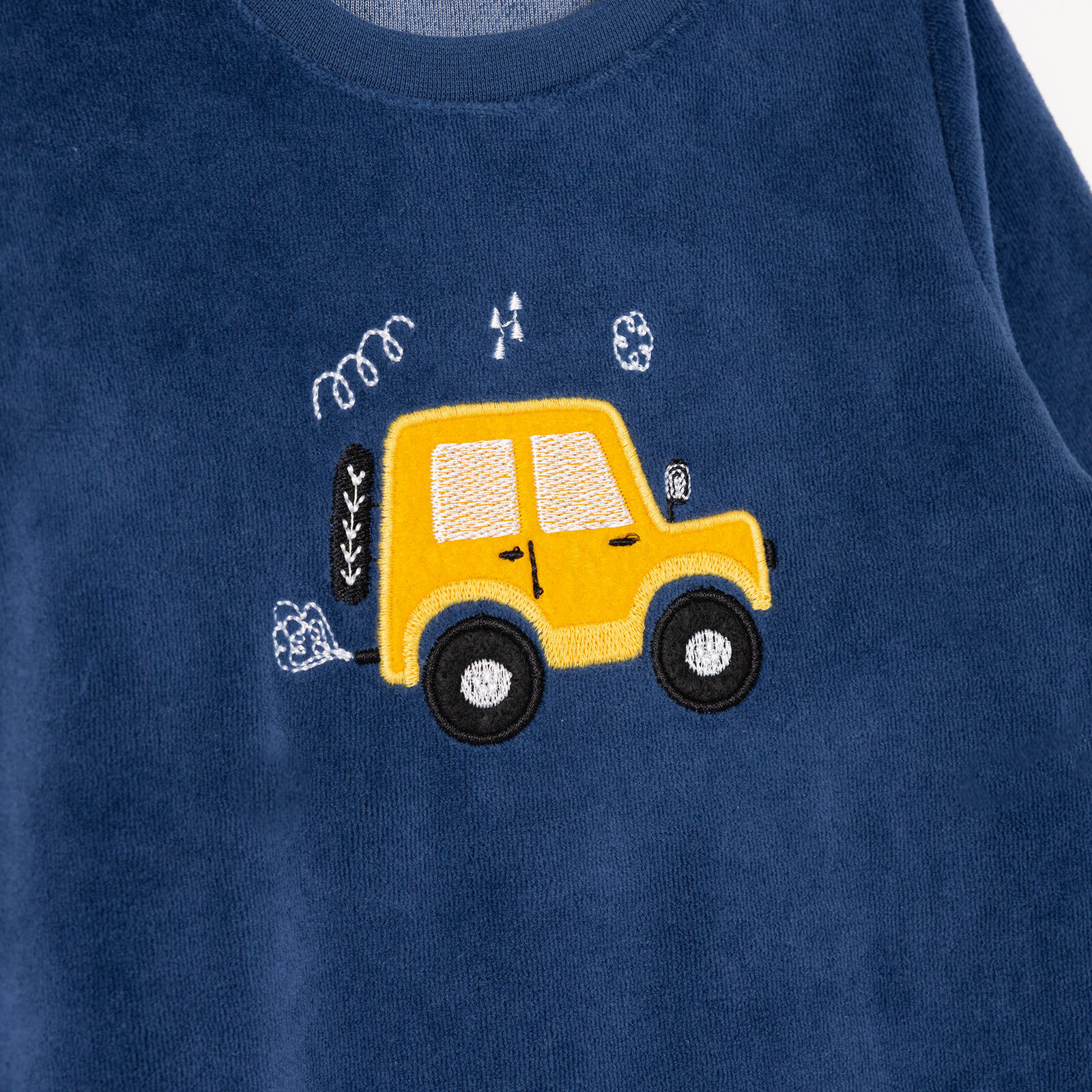 Erkek Bebek Kadife Pijama Takımı Bisiklet Yaka Uzun Kol Ribanalı Paça