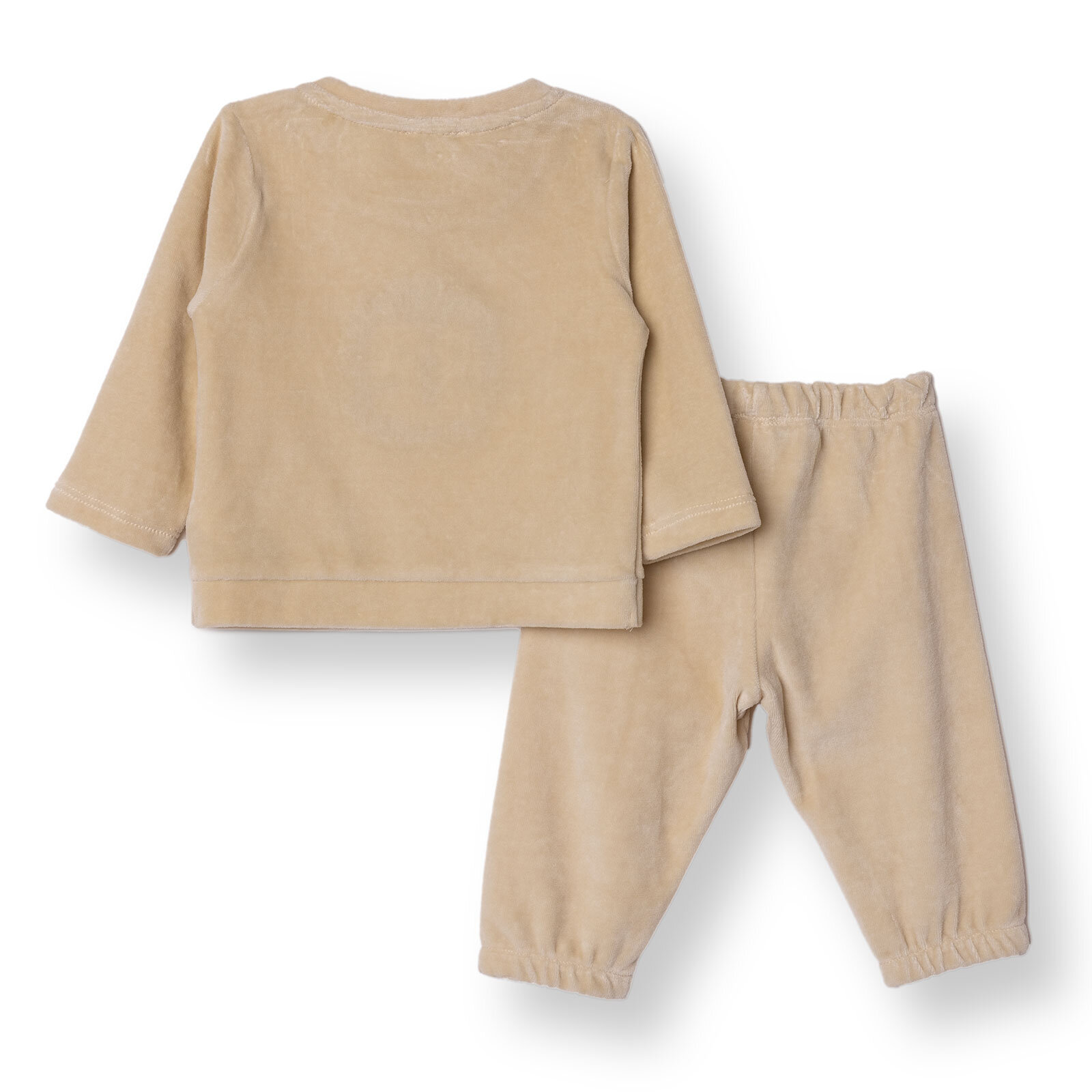 Erkek Bebek Kadife Pijama Takımı Bisiklet Yaka Uzun Kol Ribanalı Paça