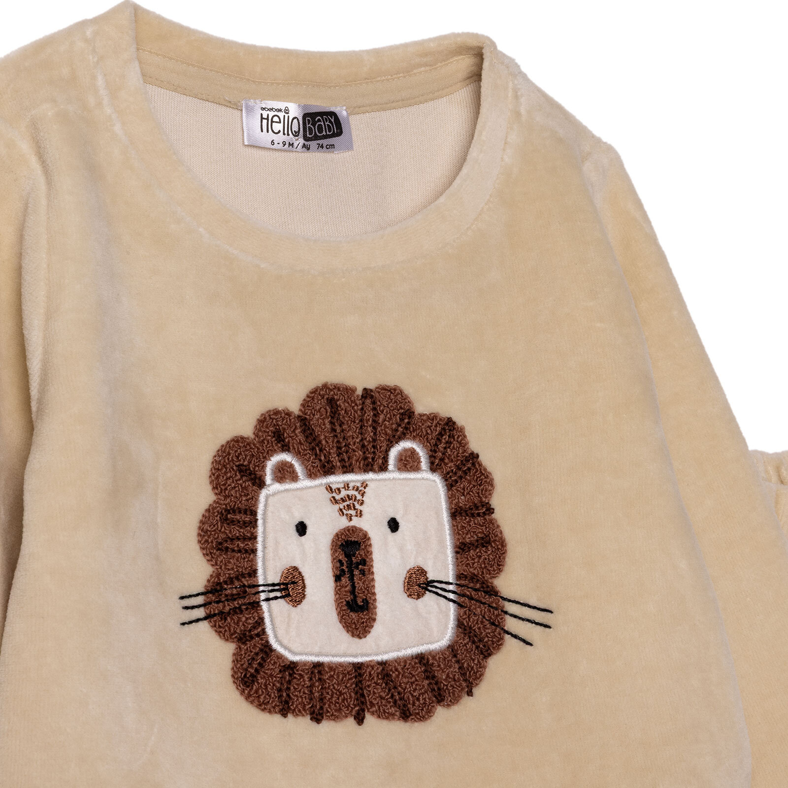 Erkek Bebek Kadife Pijama Takımı Bisiklet Yaka Uzun Kol Ribanalı Paça