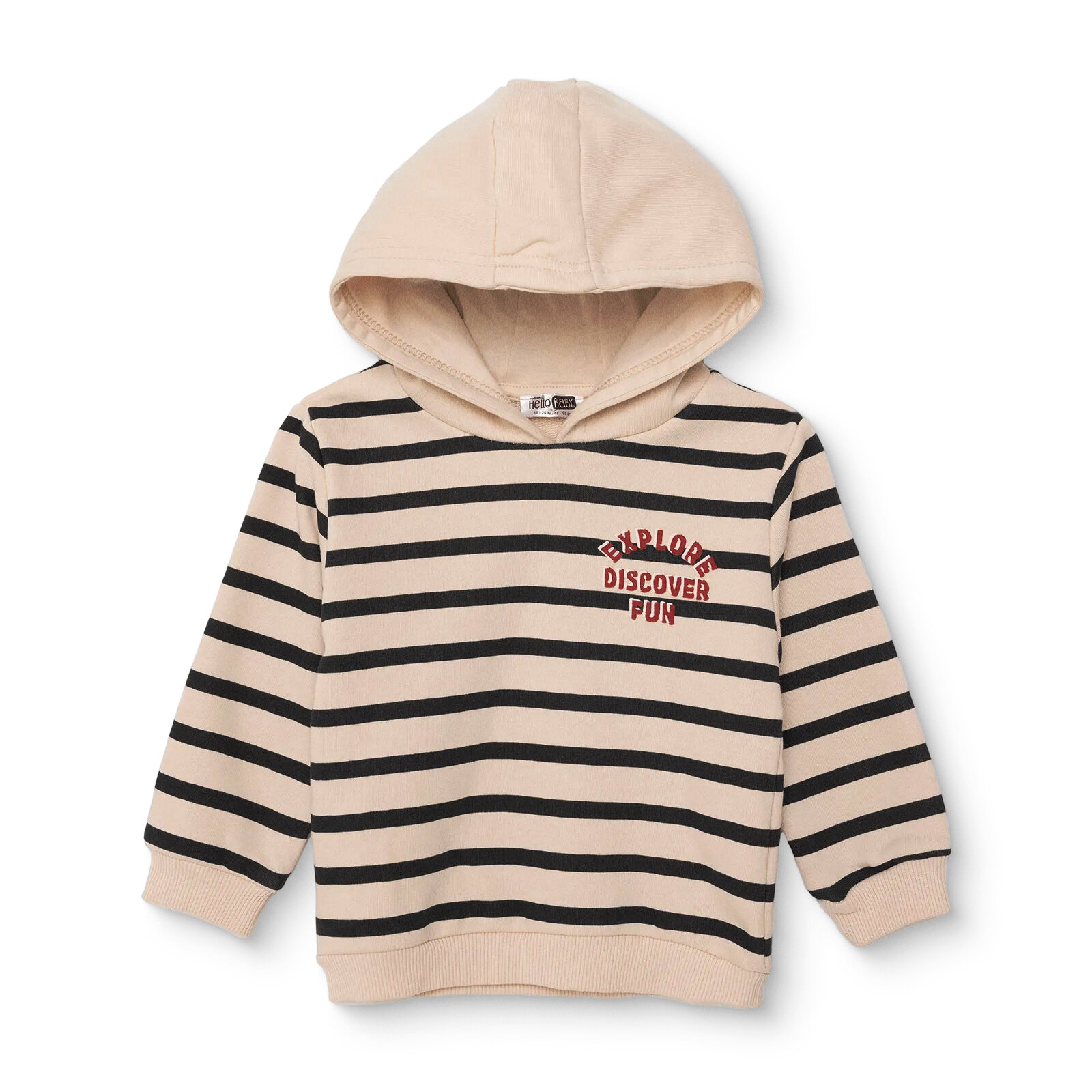 Erkek Bebek Kapüşonlu Sweatshirt Üç İplik Kapüşonlu Yaka Uzun Kol