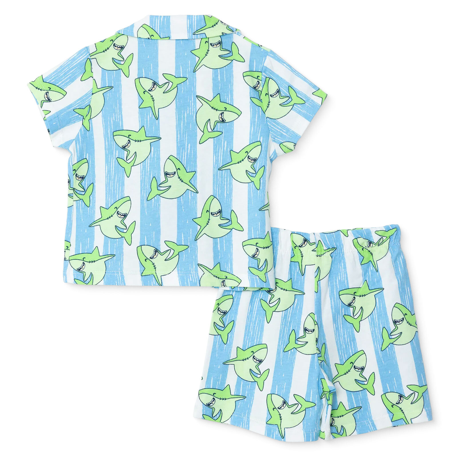 Erkek Bebek Kısa Kol Pijama Takımı Gömlek Yaka Kısa Kol Reçme Paça